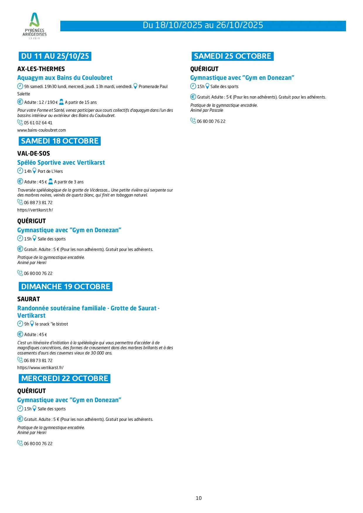 Du 18 au 26.10.Programme des Animations & Activités