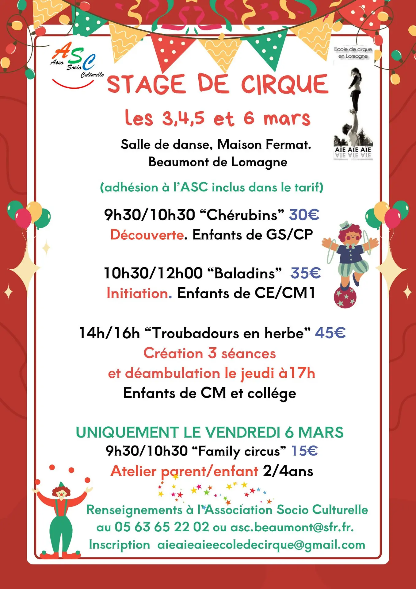Stage de cirque mars 2026