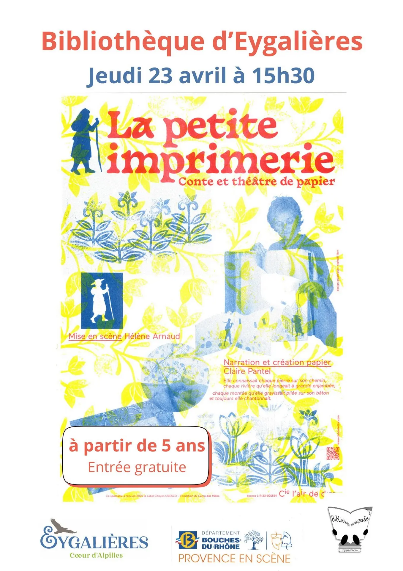 Poster Children's show: The Little Printing House Multimedia Library of Eygalières 23.04.26
