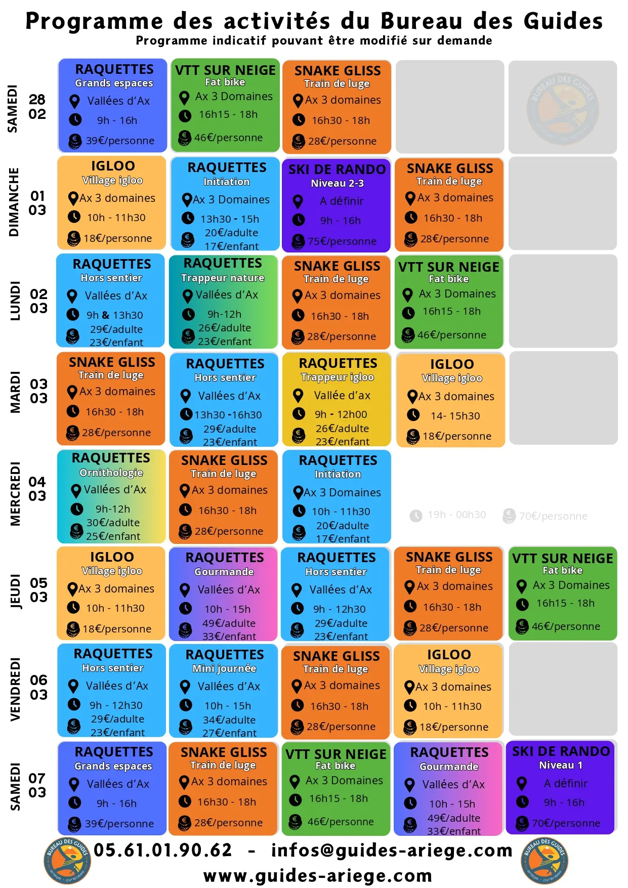 Du 28.02 au 07.03.Programme Bureau des Guides