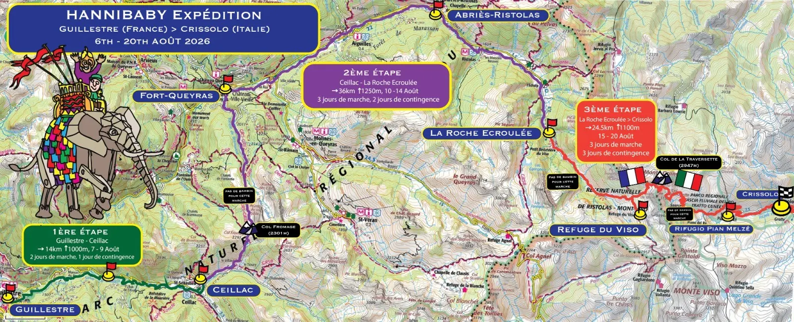 Trajet de l'expédition HanniBambin traverse Abriès-Ristolas_Abriès-Ristolas