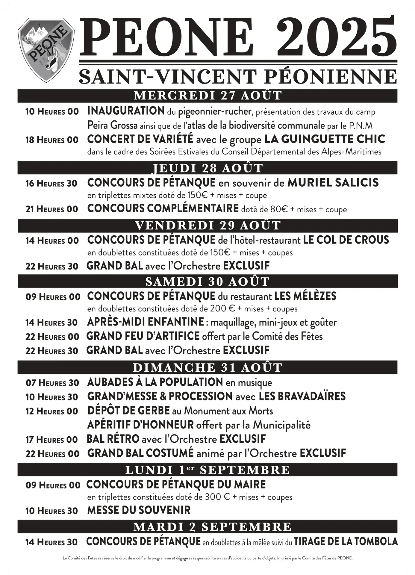 Programme Saint-Vincent 2025