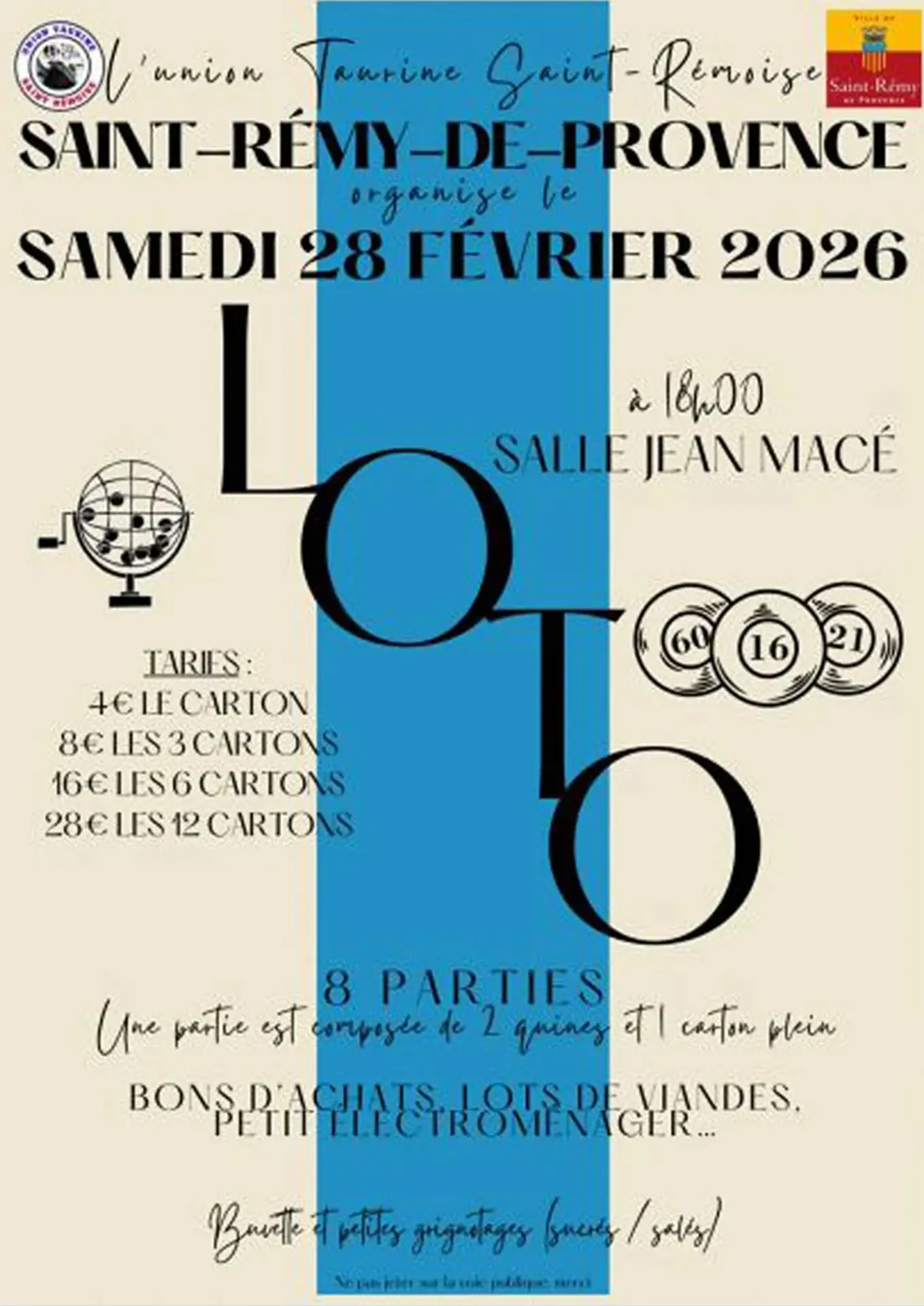 Affiche loto Union taurine Saint-Rémoise