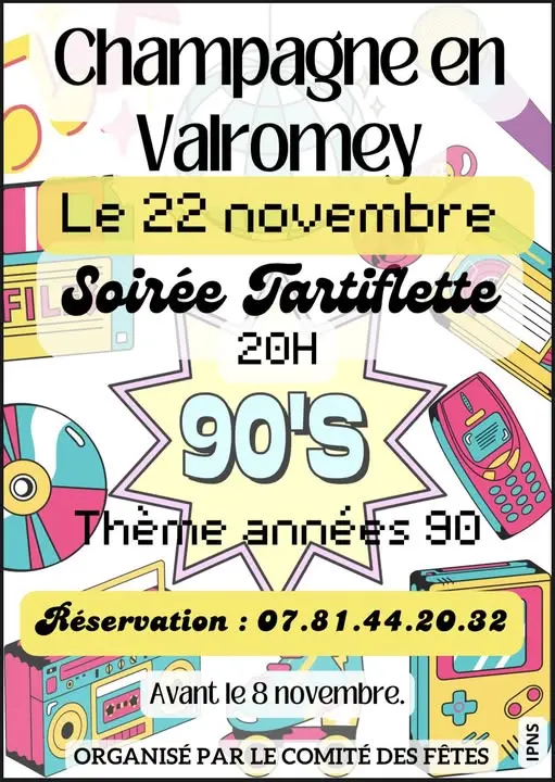Repas tartiflette et soirée dansante thème années 90_Champagne-en-Valromey