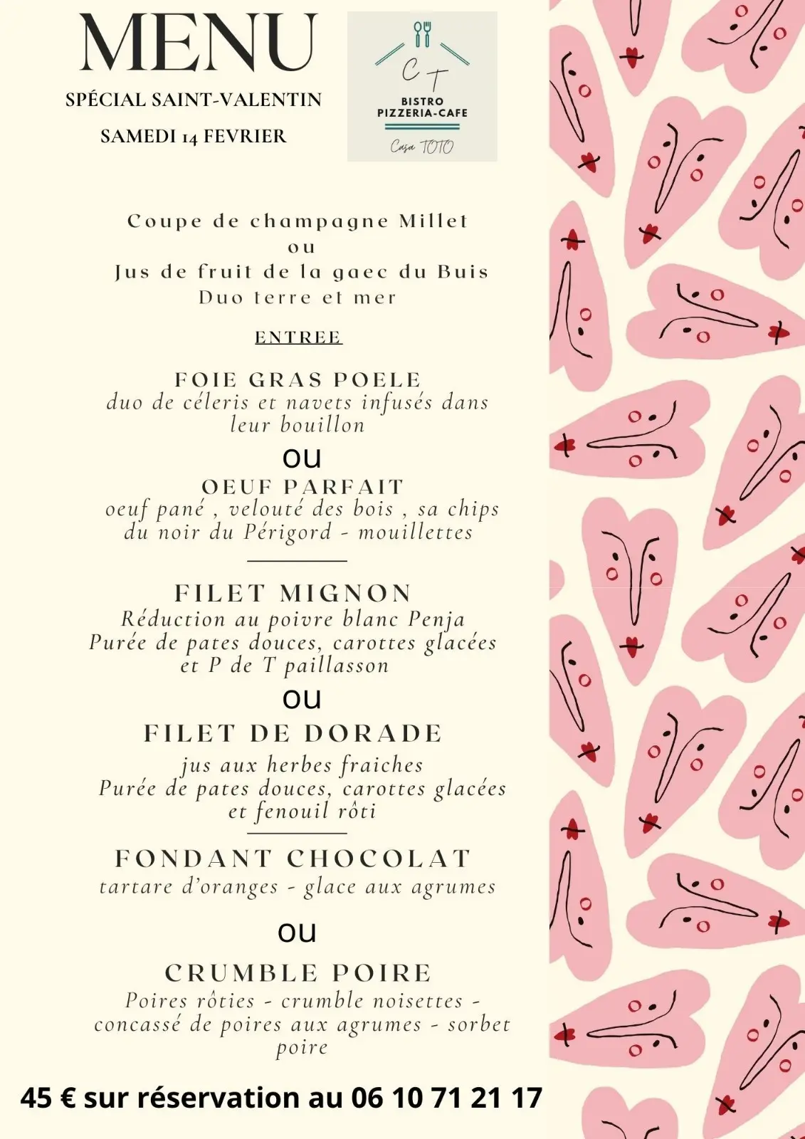 dépliant qui explique le menu