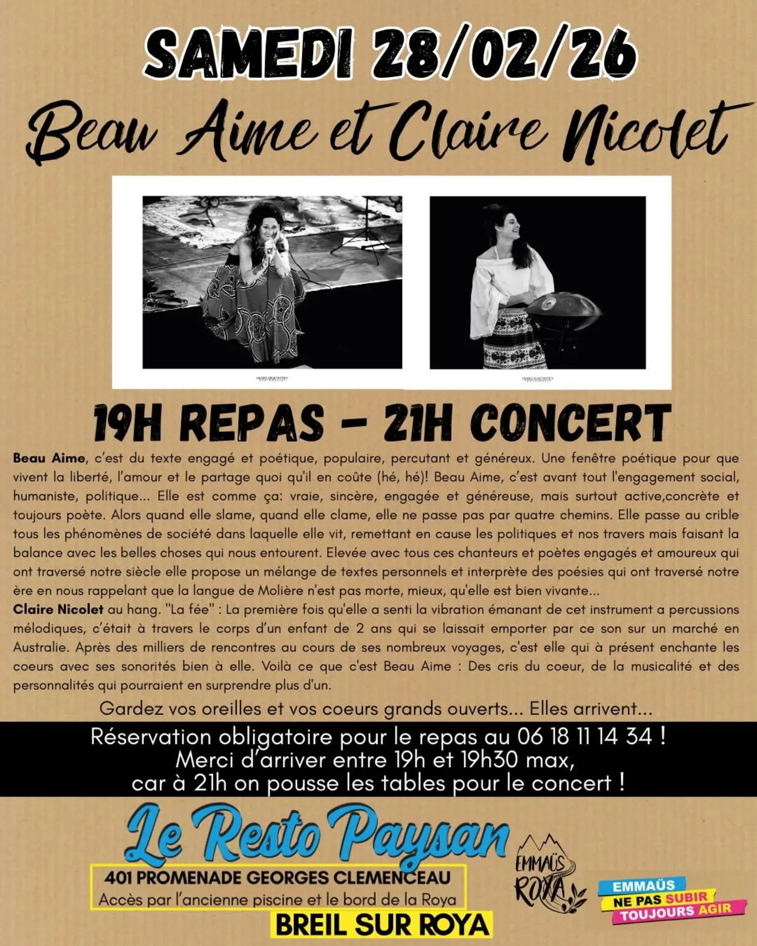 Repas-concert Beau Aime et Claire Nicolet