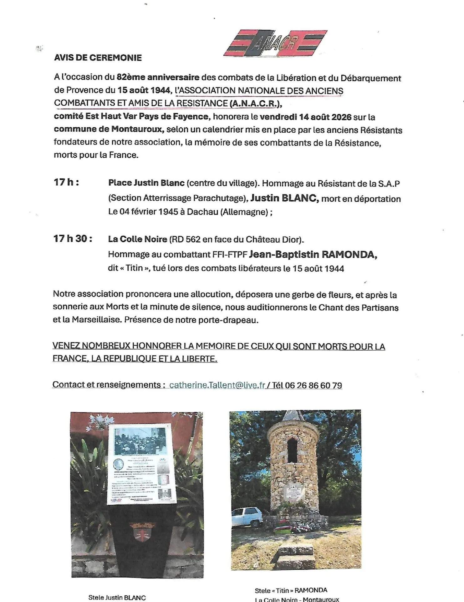 Avis de cérémonies à montauroux