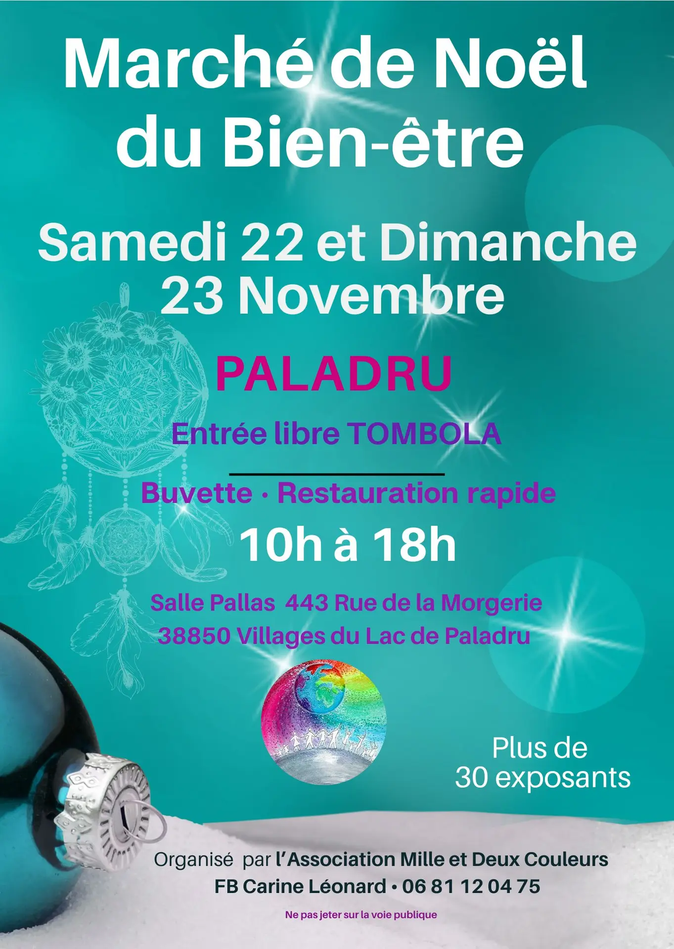 Affiche avec décorations de noël et informations du marché