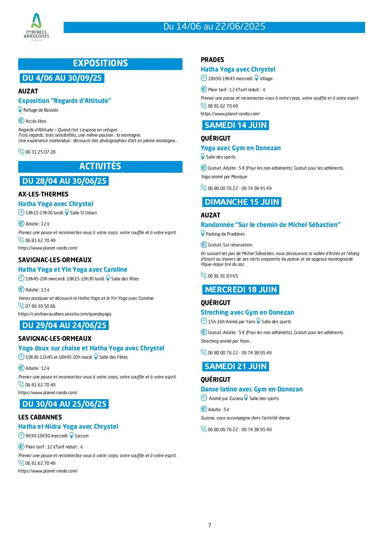Du 14 au 22.06. Programme Animations & Activités