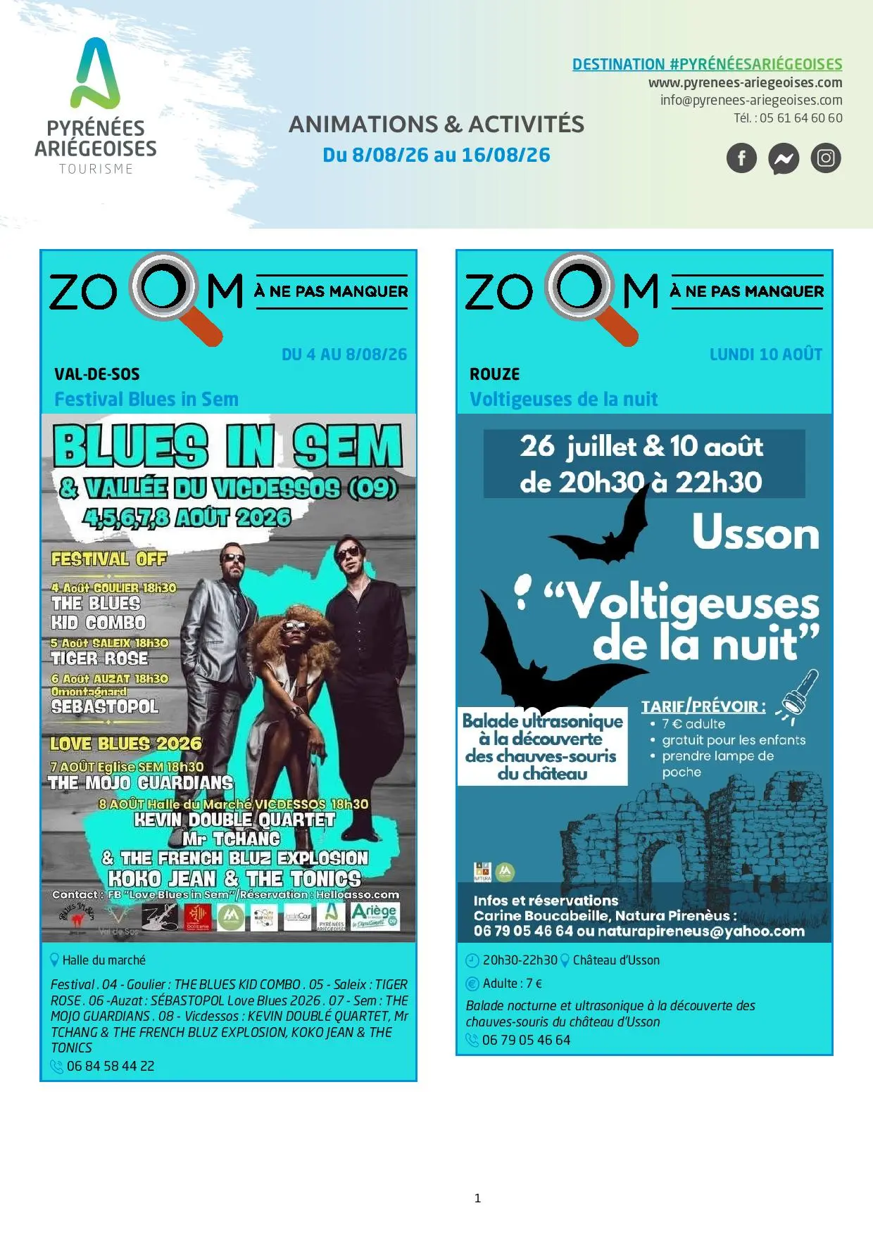 Programme des animations et des activités des Pyrénées Ariégeoises