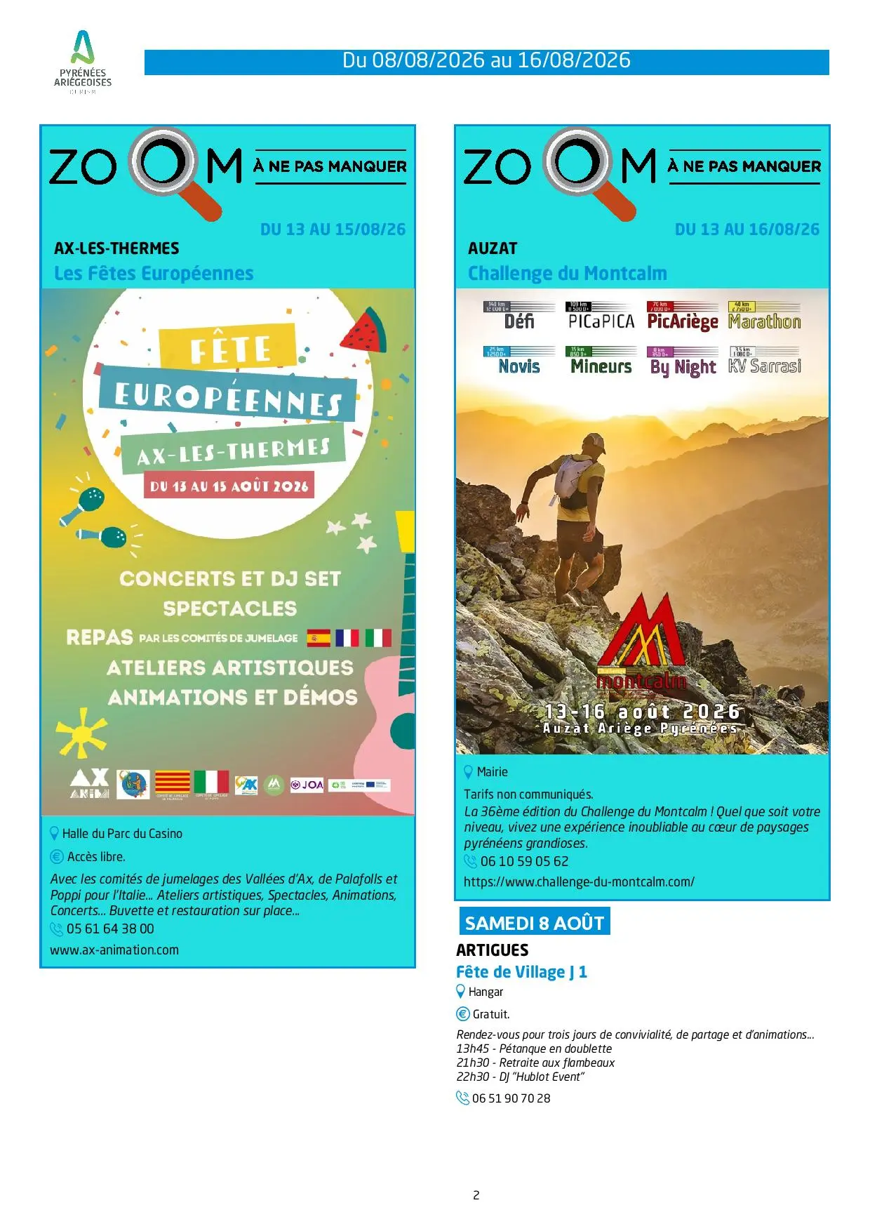Programme des animations et des activités des Pyrénées Ariégeoises