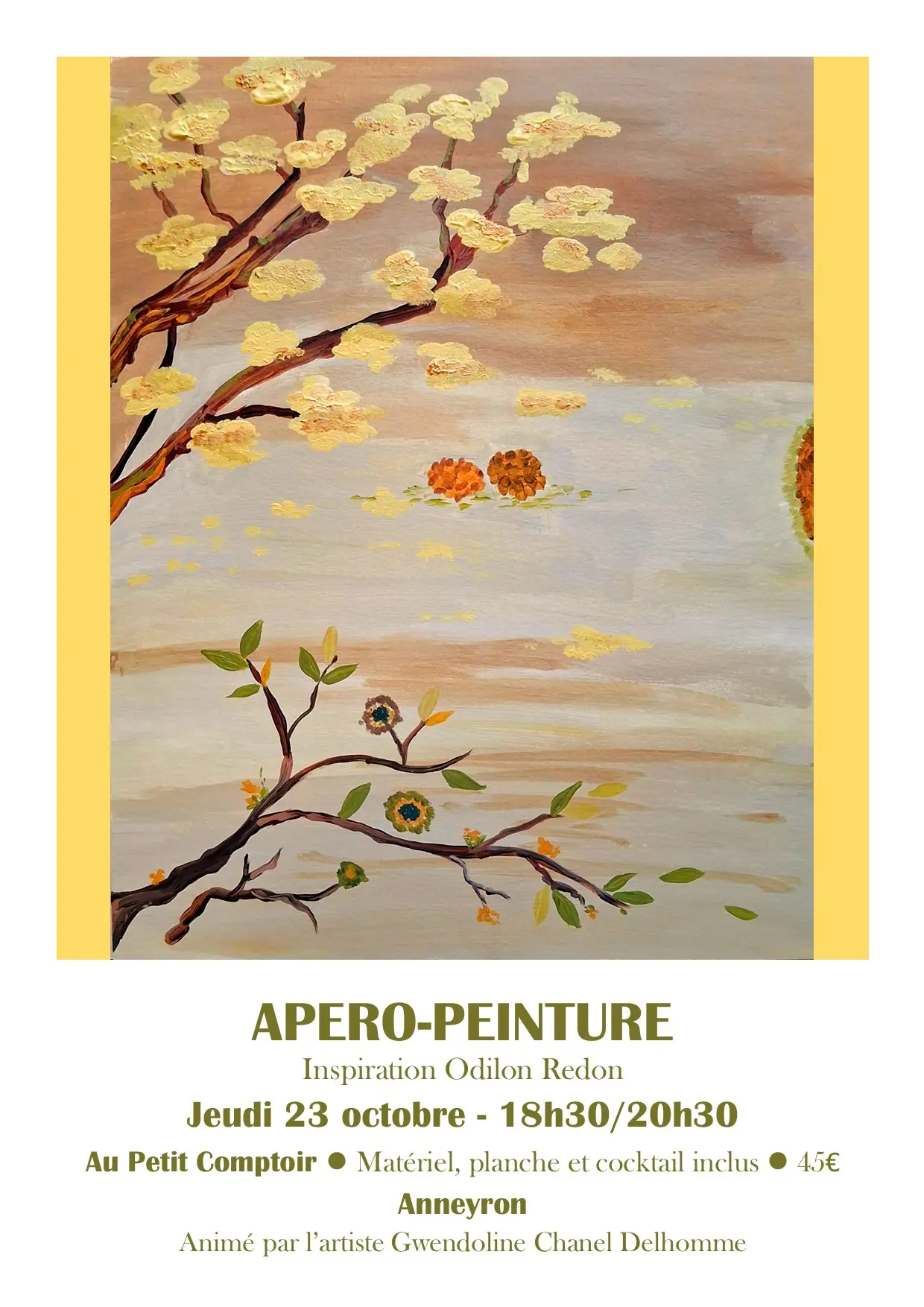 Affiche montrant une peinture d' Odilon Redon avec les informations sur l'événement