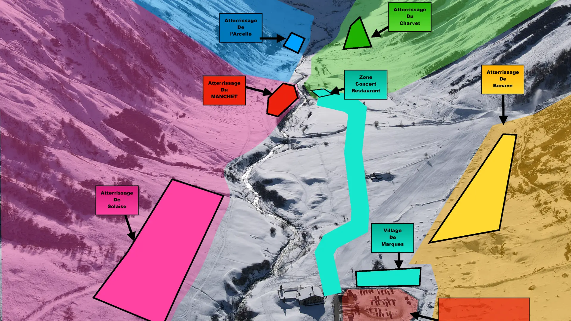 Les différents sites du Birday dans la vallée du Manchet