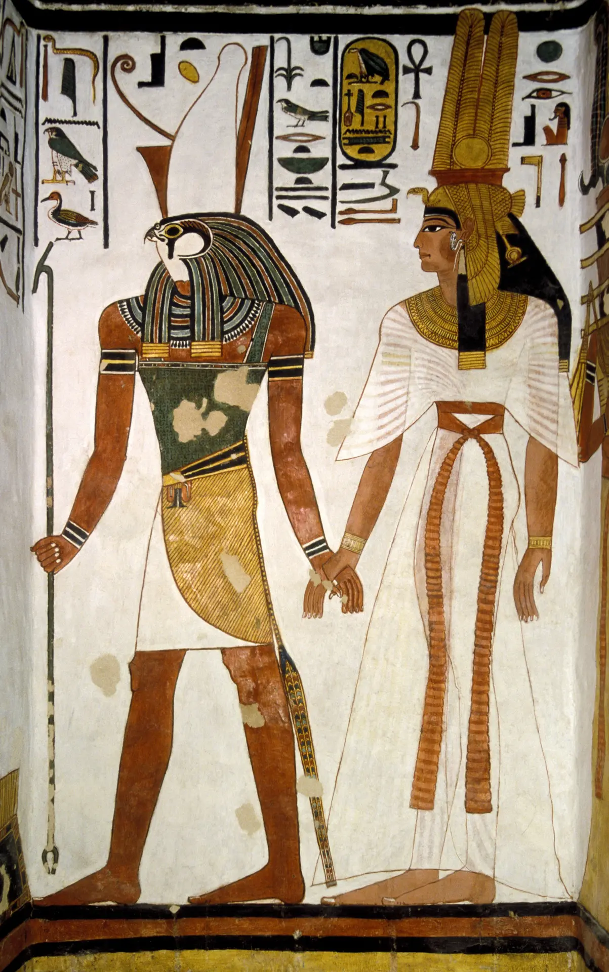 Reine Néfertari et Horus, détail, peinture murale de la tombe de Néfertari, vers 1290–1255 avant J.-C., Vallée des Reines, Louxor