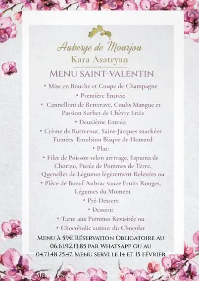 Saint-Valentin à l'Auberge de Mourjou