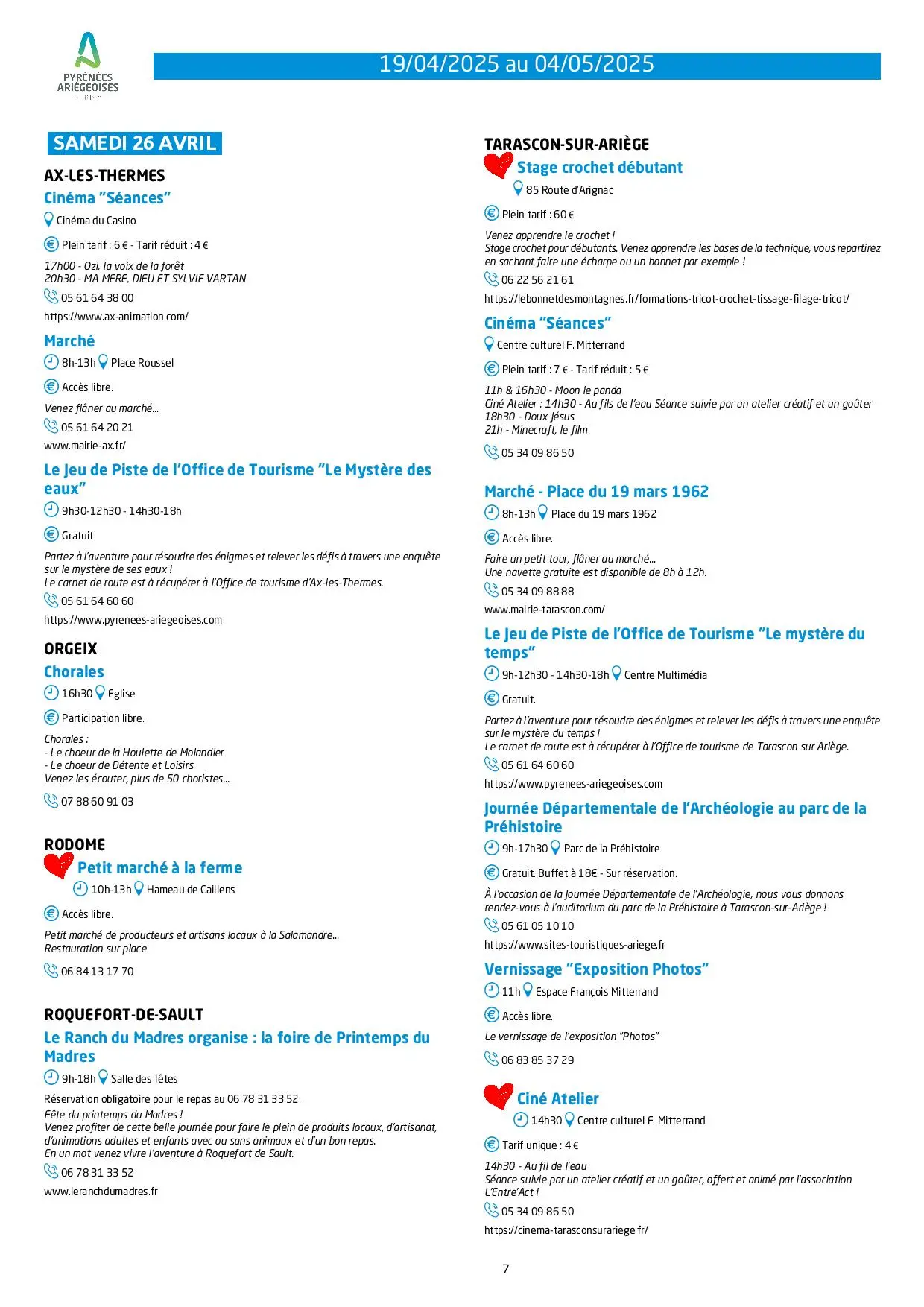 Programme du 19.04 au 04.05.2025