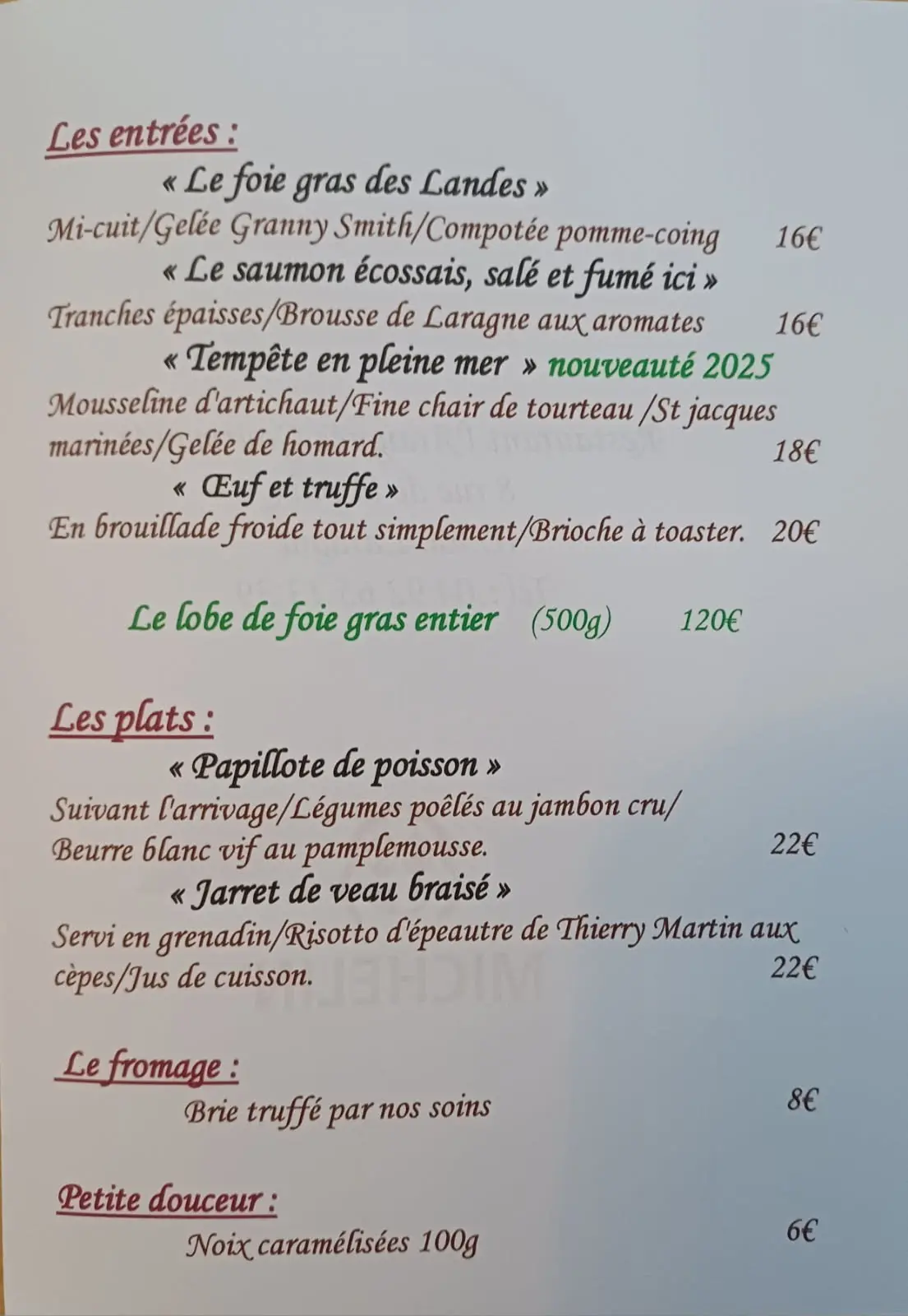 Plats à emporter Noël 2025