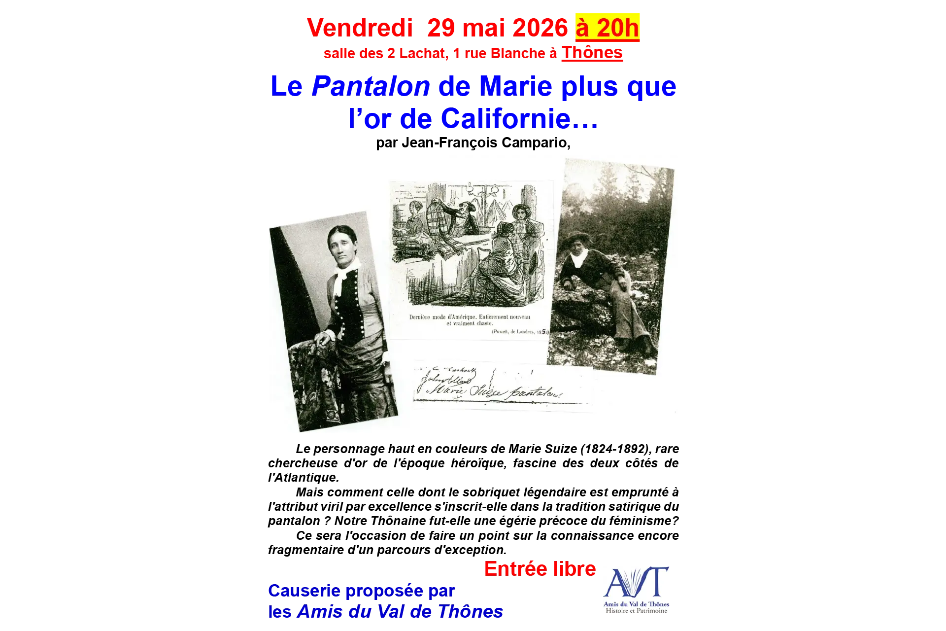 Causerie Le Pantalon de Marie plus que l'or de Californie_Thônes