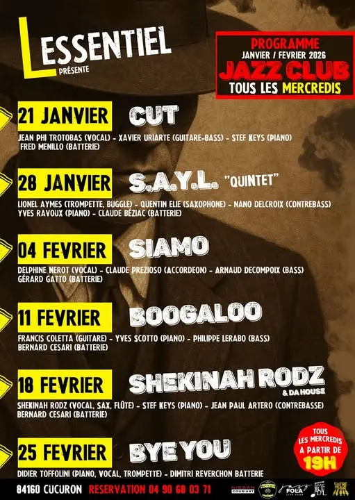 Programme janvier/ février Jazz Club tous les mercredis à l'Essentiel à Cucuron_Cucuron
