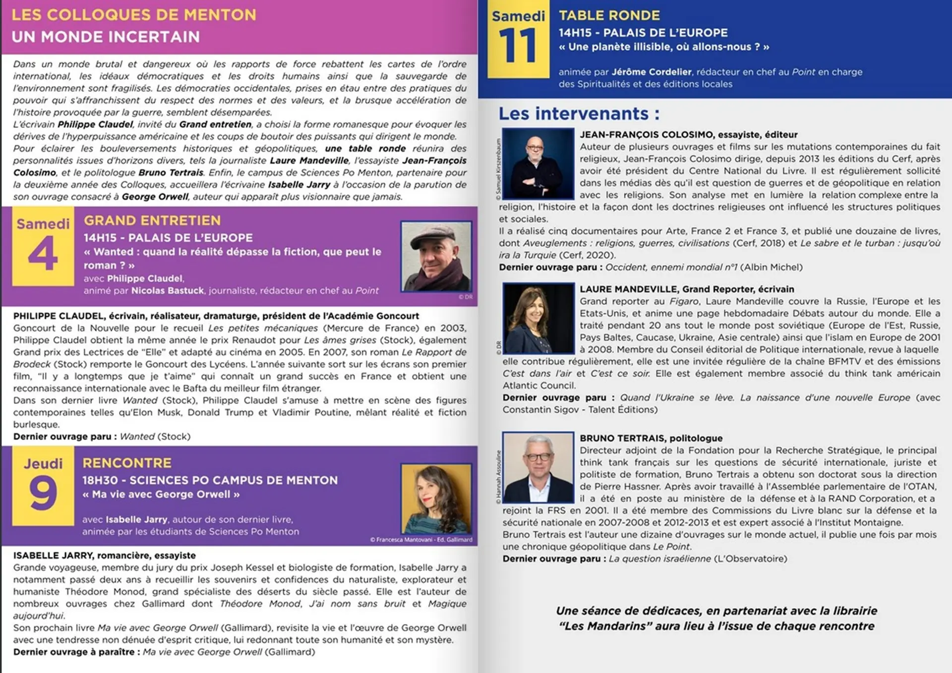 Dépliant avec programme