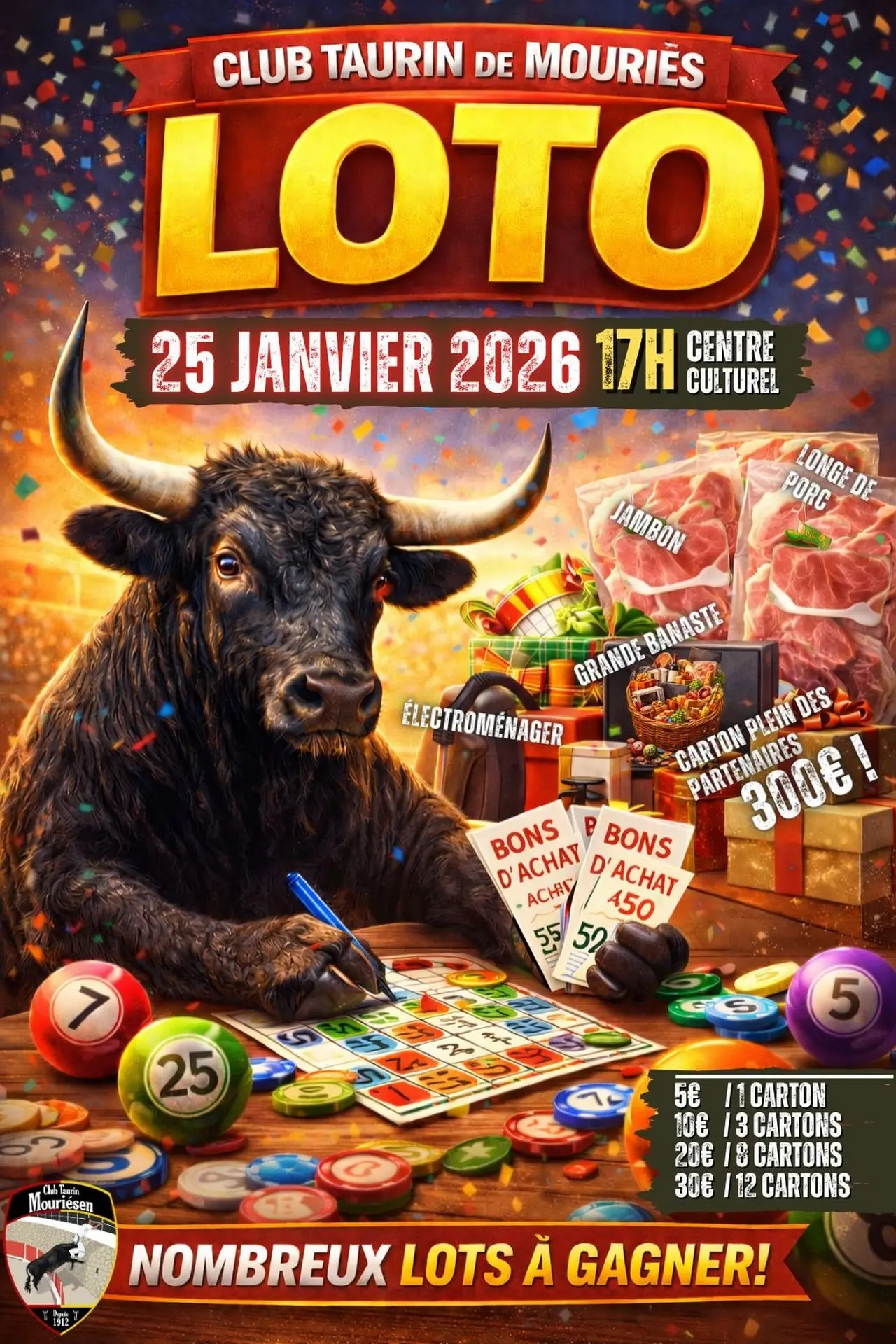 Plakat Winterlottos in Mouriès Club Taurin Mouriésen 25.01.26