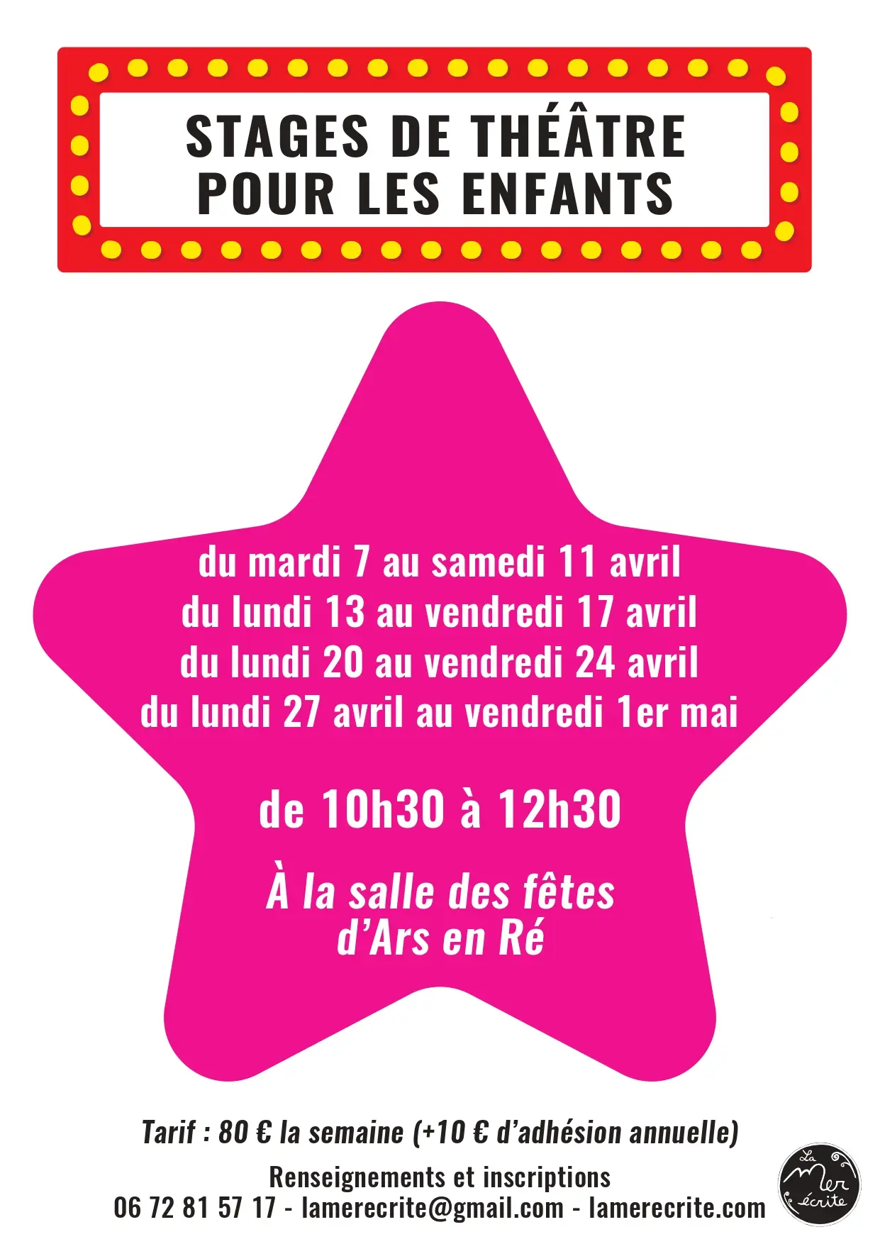Affiche du stage de théâtre pour les enfants