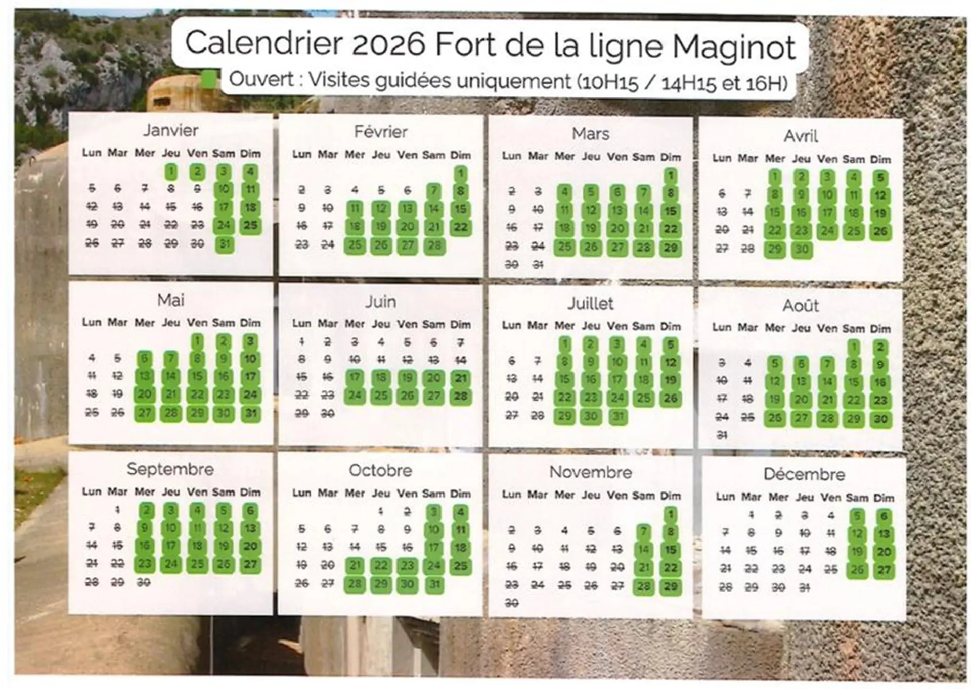 Calendrier des dates de visites
