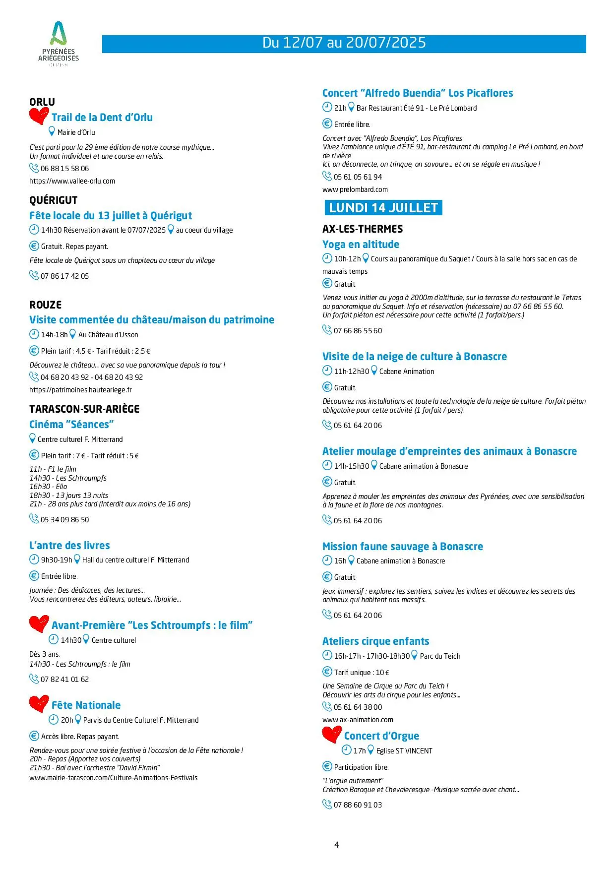 Du 12 au 20.07.Programme Animations & Activités