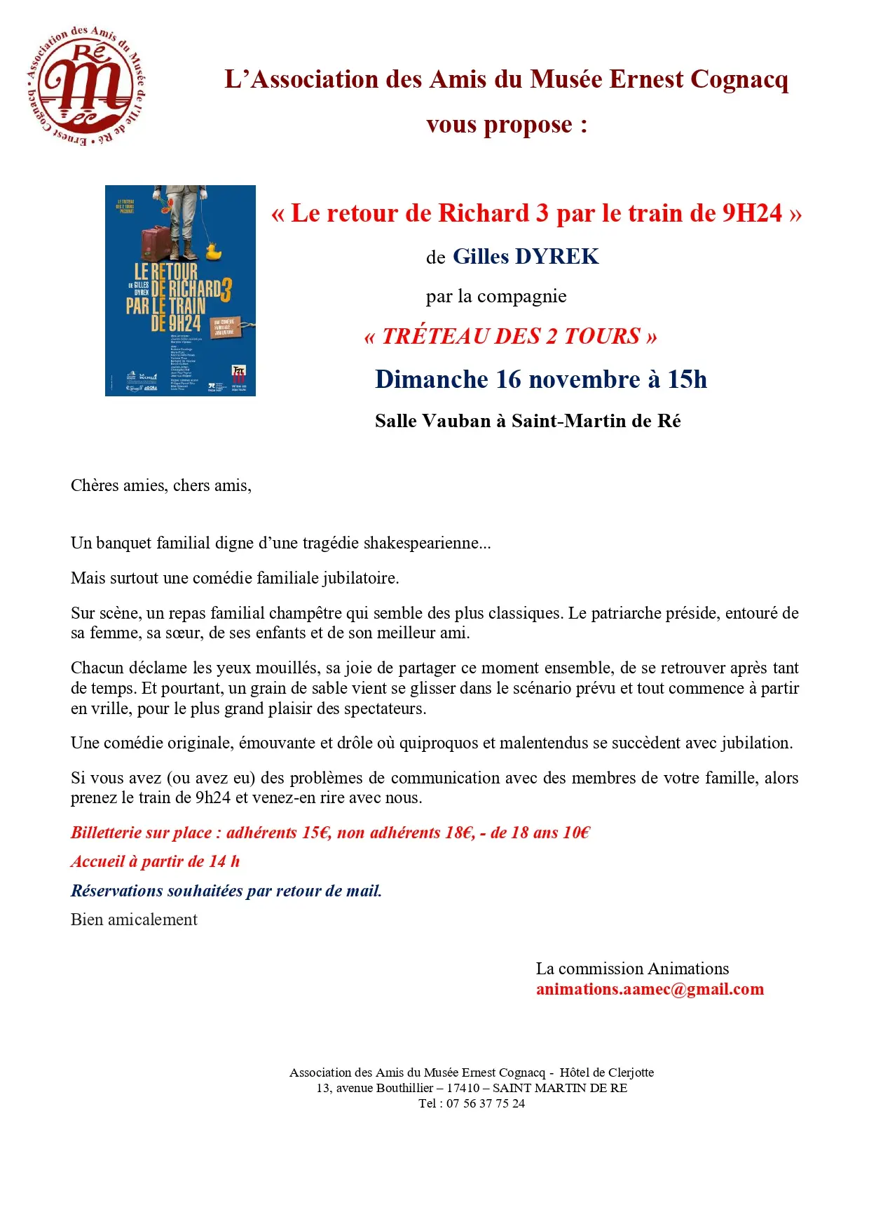 Théâtre : Richard 3 arrivera par le train de 9h24_Saint-Martin-de-Ré