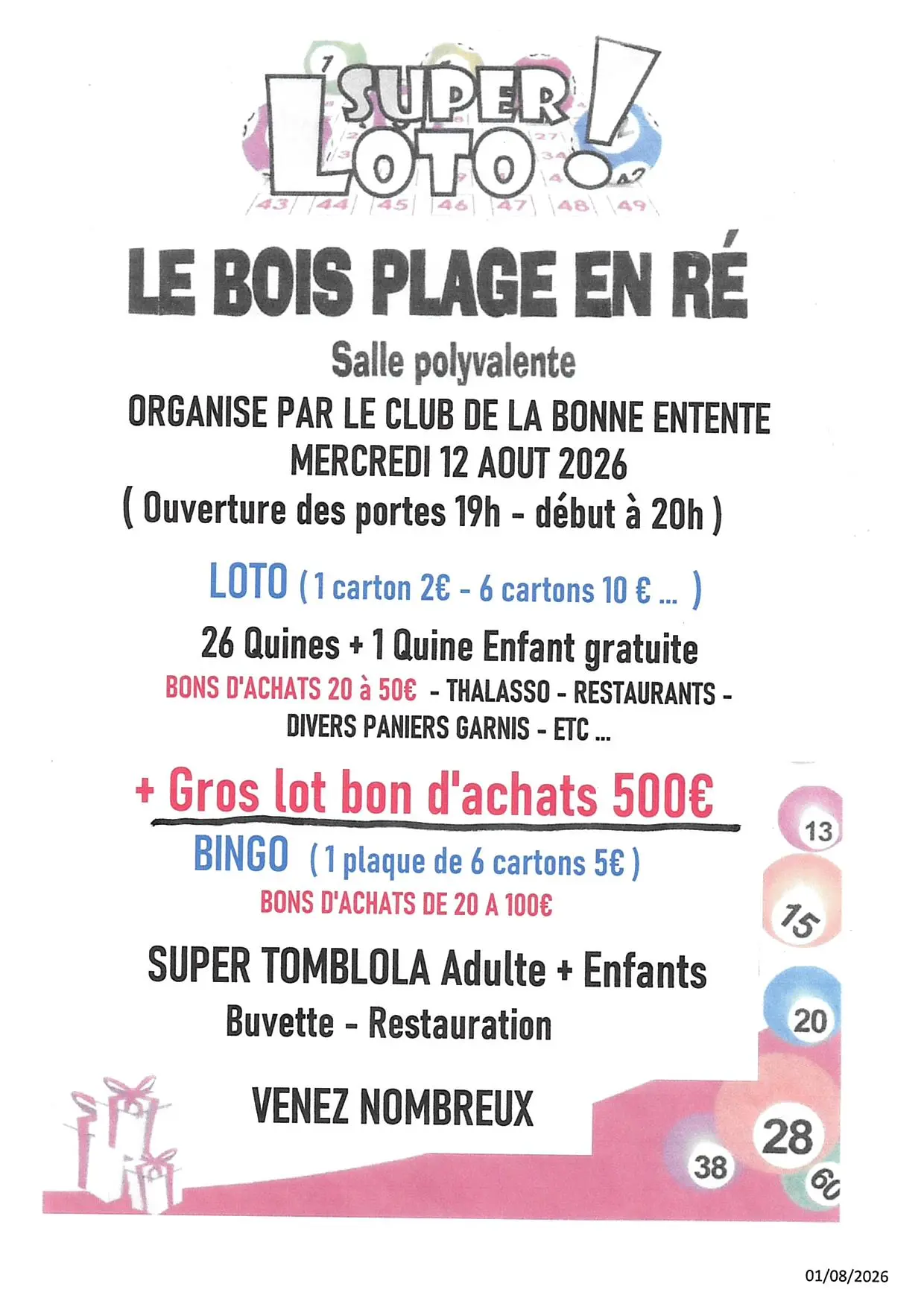 Loto du Club de la Bonne Entente_Le Bois-Plage-en-Ré