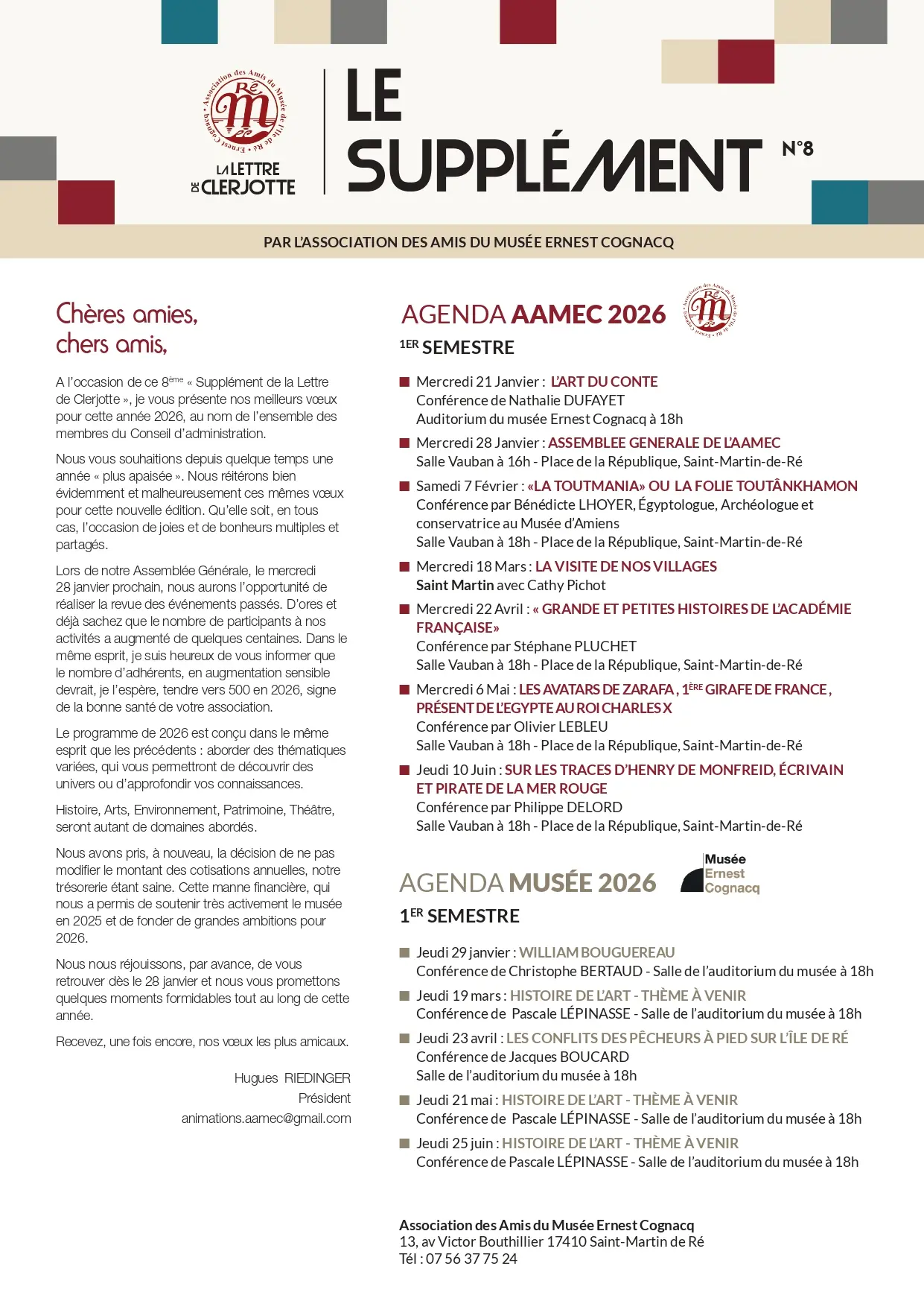 Hoja informativa con todas las actividades de AAMEC para el semestre 1