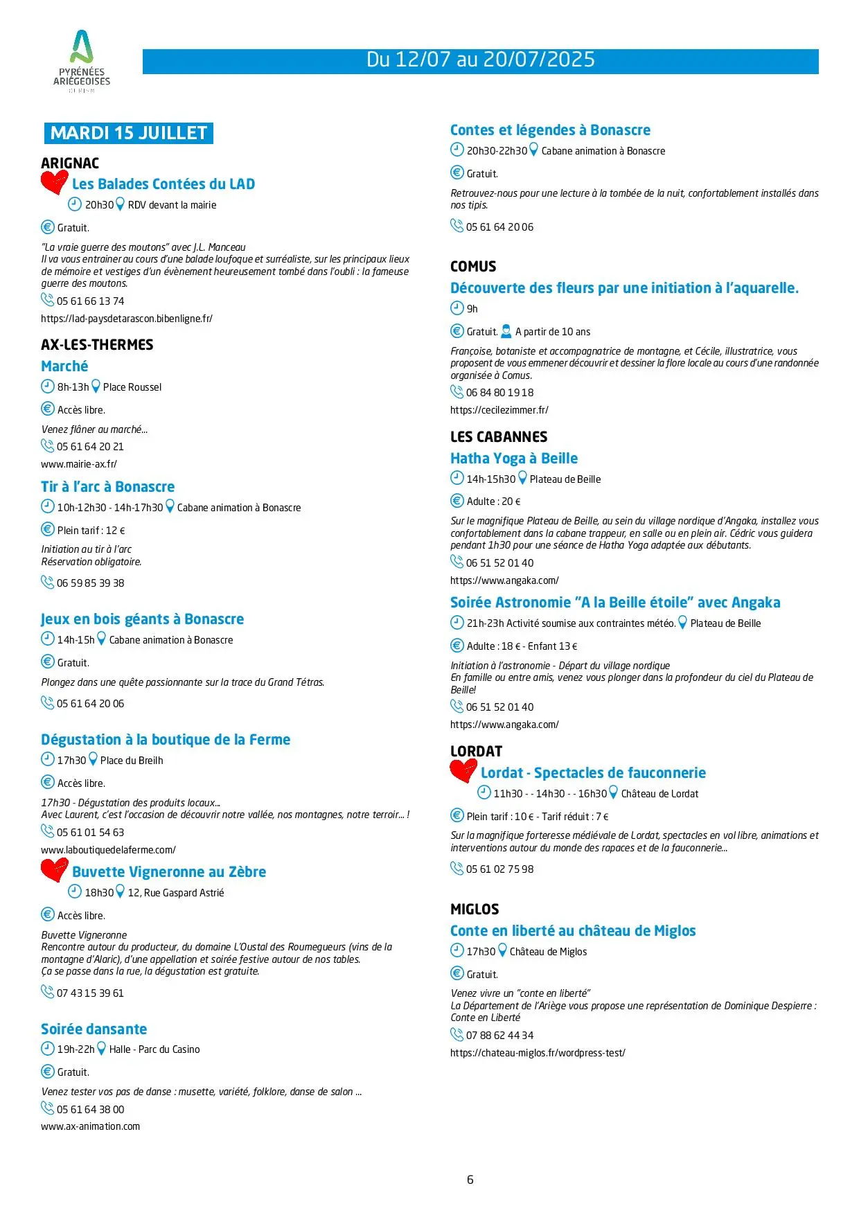 Du 12 au 20.07.Programme Animations & Activités