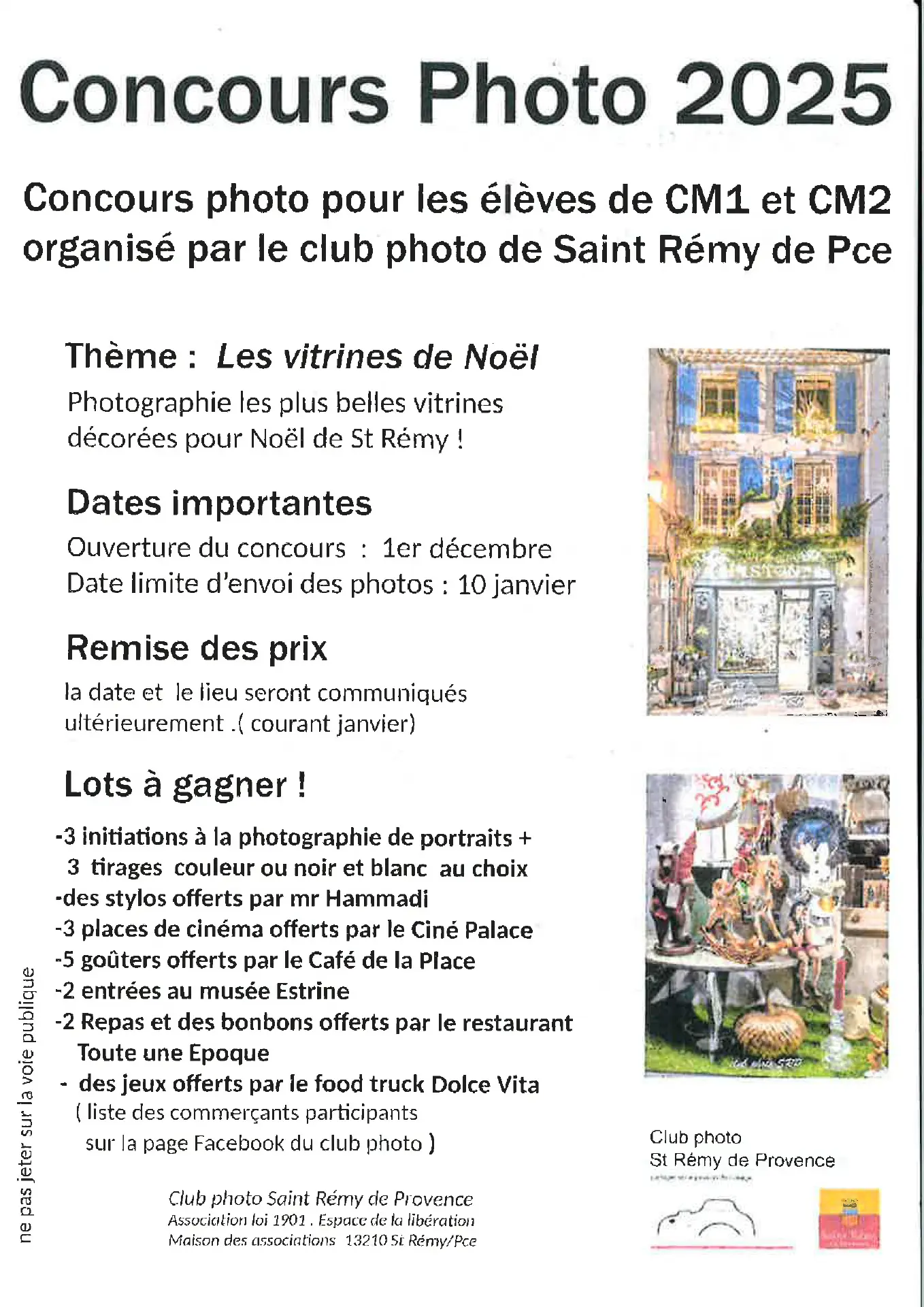 Affiche concours photos des vitrines de Noel à Saint Rémy de Provence