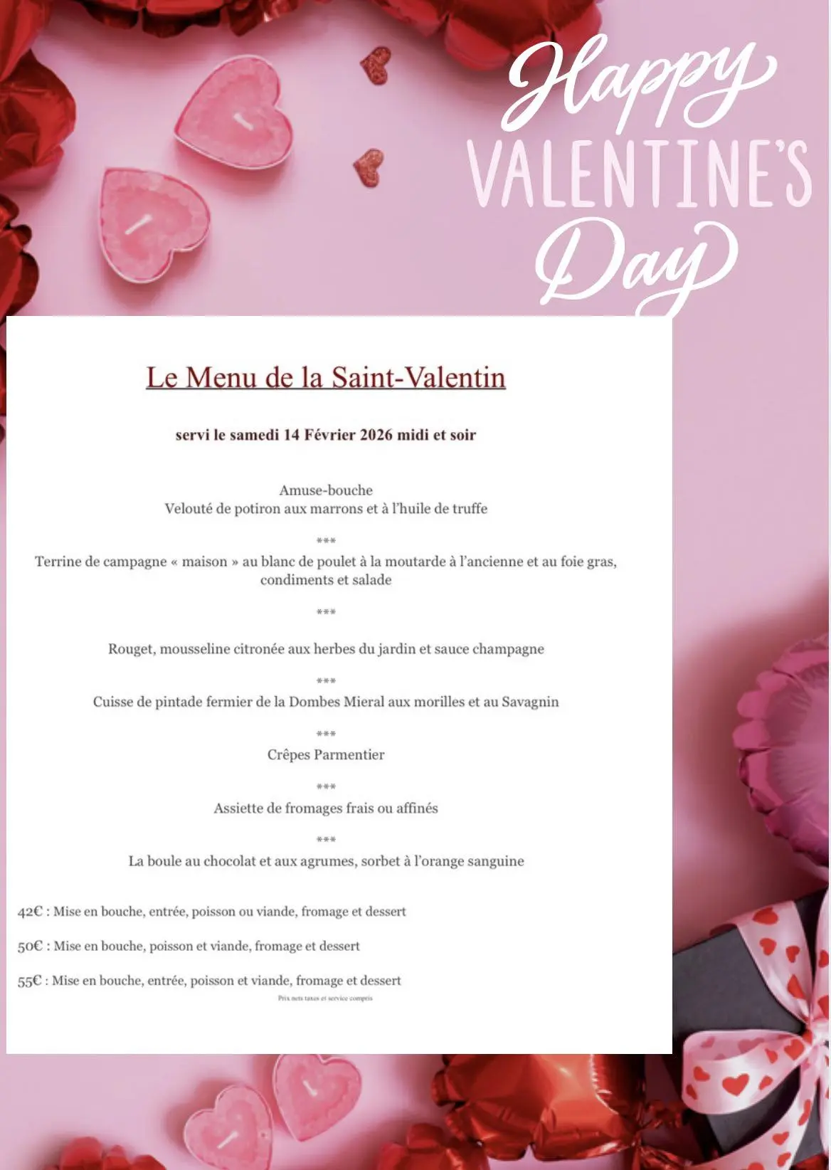Visuel_Menu de la Saint-Valentin - Restaurant Chez La Mère Bouvier_Montcet
