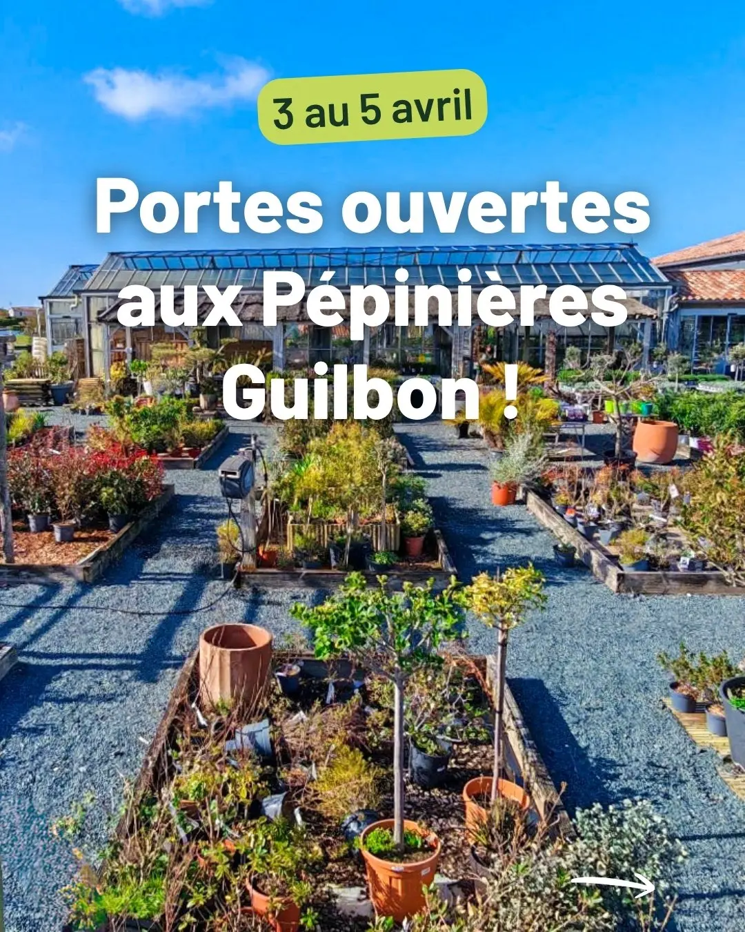 Affiche du week-end portes ouvertes aux Pépinières Guilbon