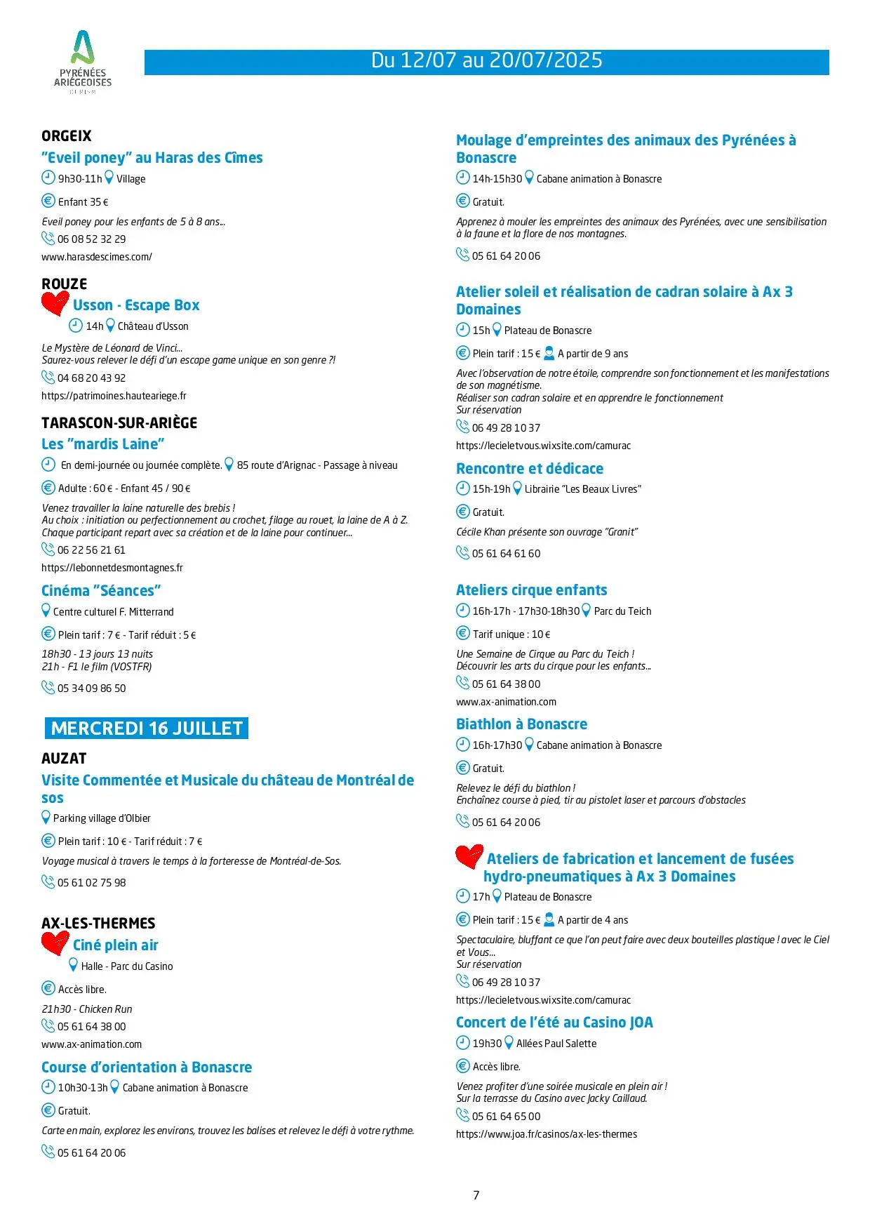 Du 12 au 20.07.Programme Animations & Activités