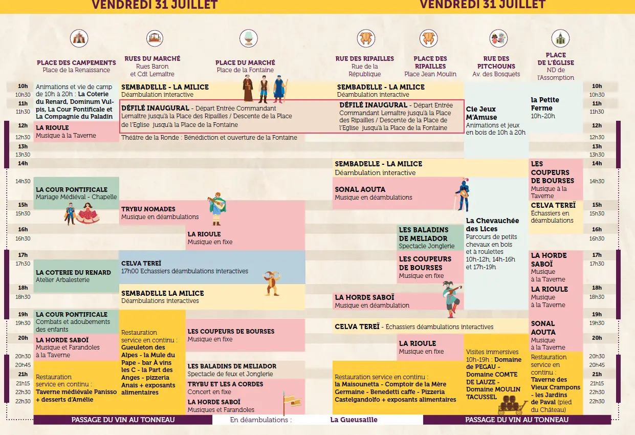 Programme journée du 31 juillet