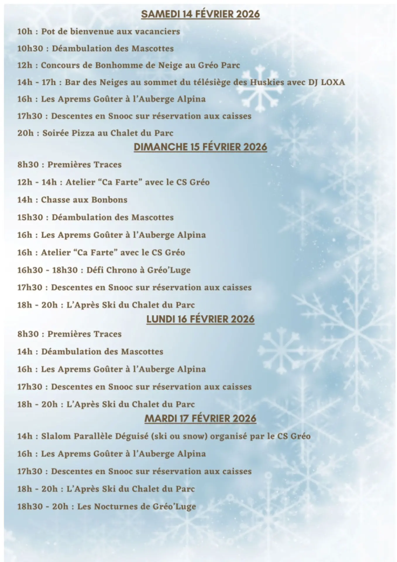 du 14 au 17 février