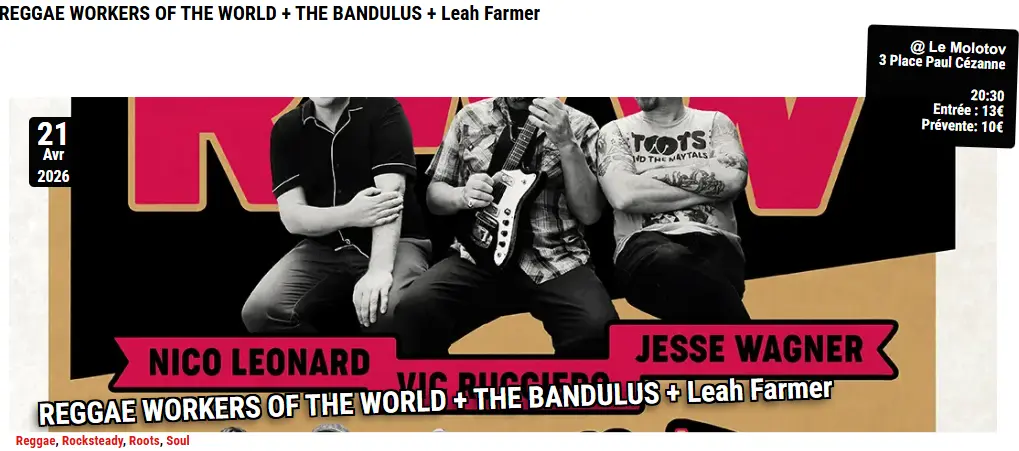 Reggae Workers of the World + The Bandulus +Leah Farmer_Marseille