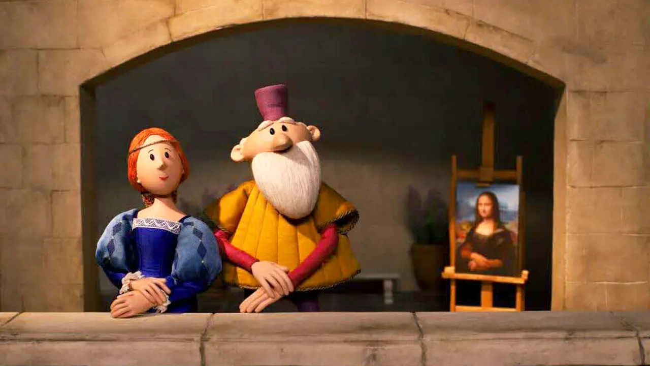personnages d'animations représentant Léonard de Vinci et une princesse