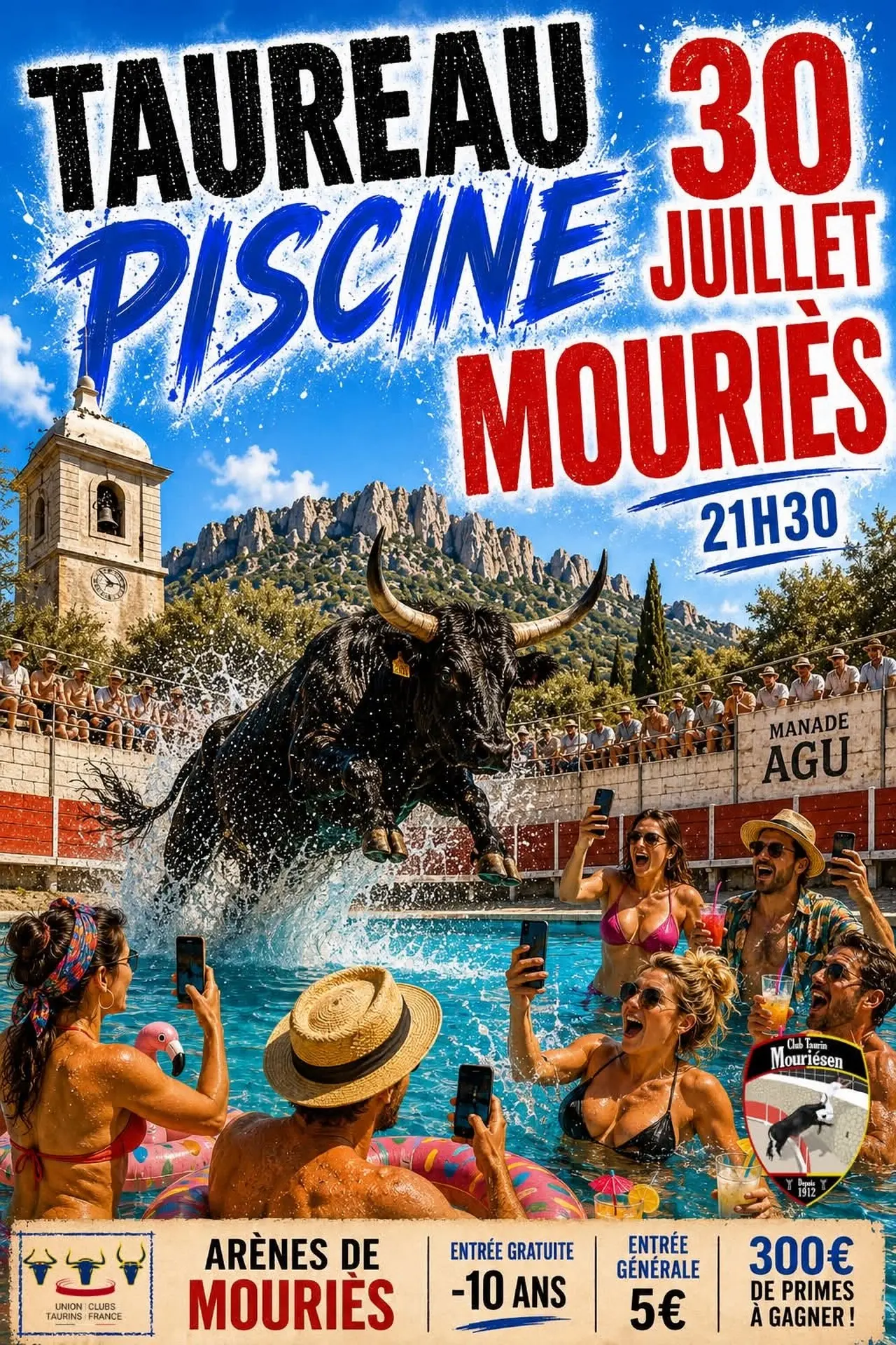 Poster Bull race with swimming pool in Mouriès 30.07.26
