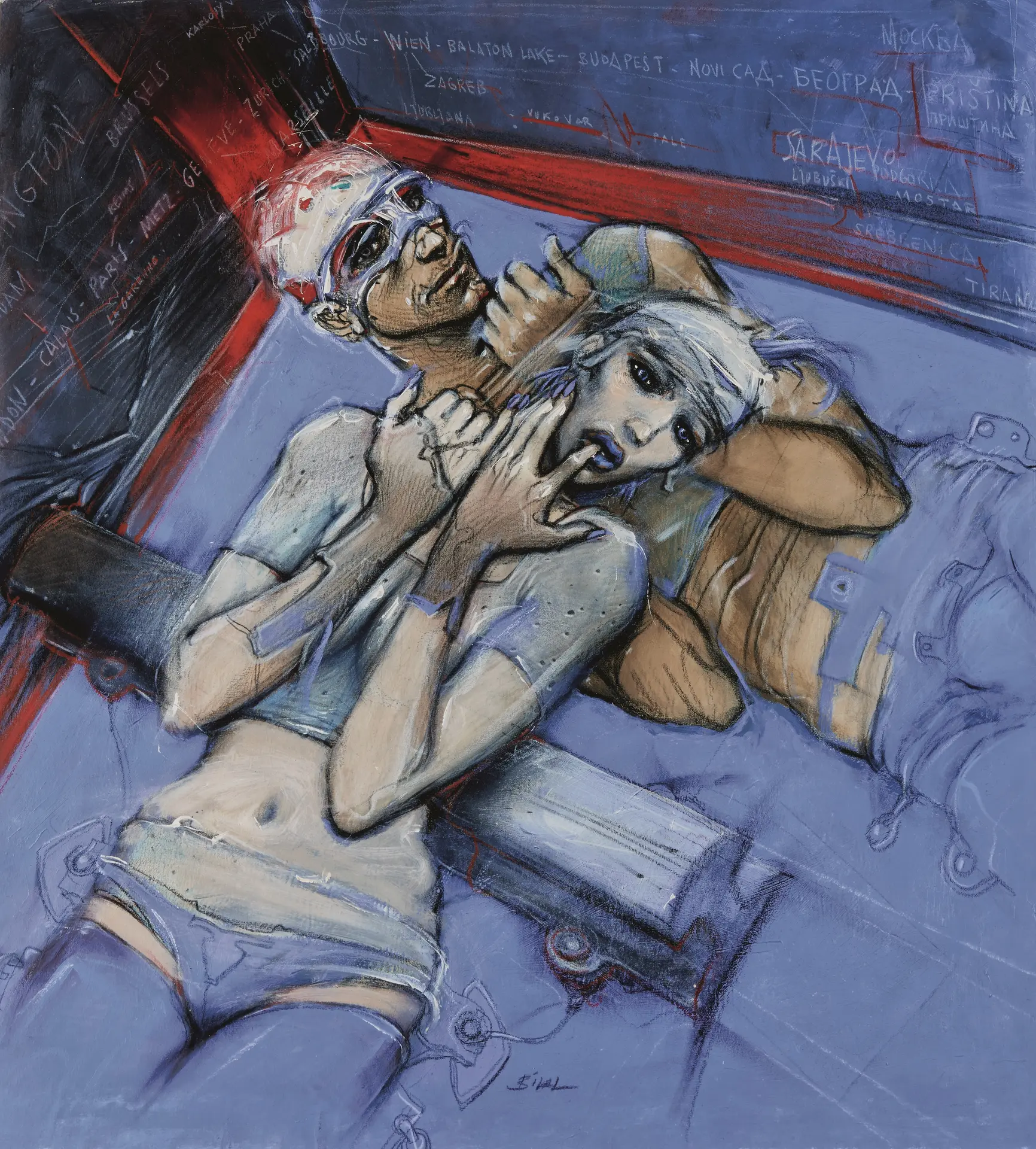 Les Clandestins du rail – 2000 Acrylique, pastel gras et crayon sur papier 51 x 48,6 cm