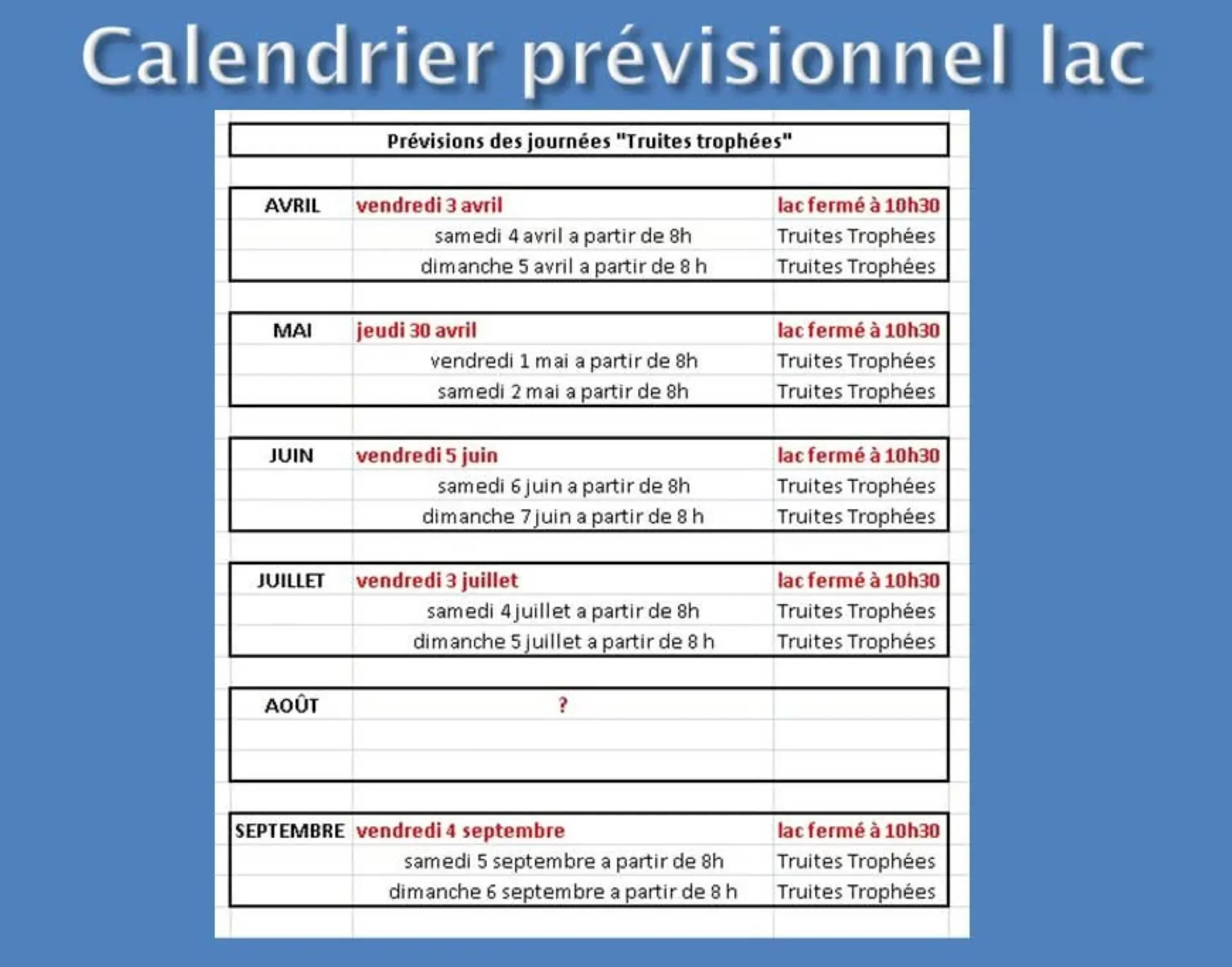 calendrier poissons trophées