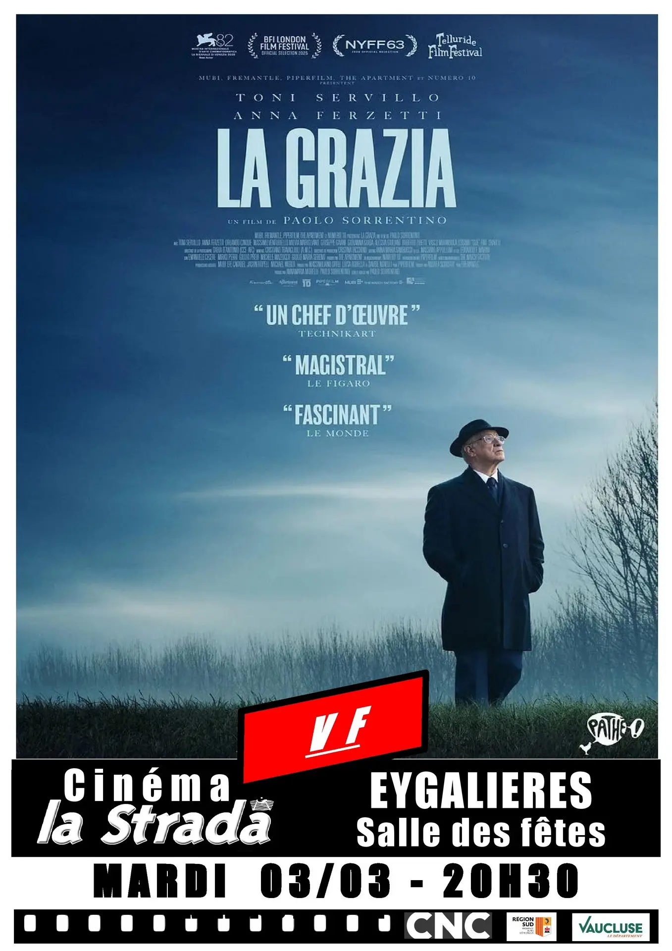 Plakat Cinéma La Strada - Filmvorführungen in Eygalières La Grazia 03.03.26