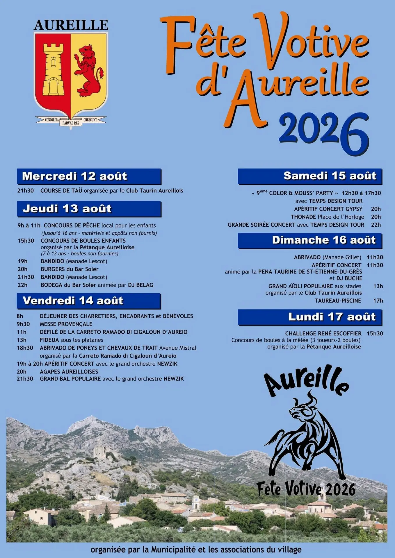 Plakat Aureille Votivfest 2026 in Aureille 12.08 bis 17.08.26