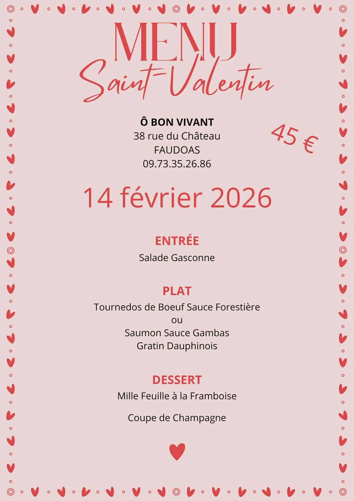 Menu St valentin