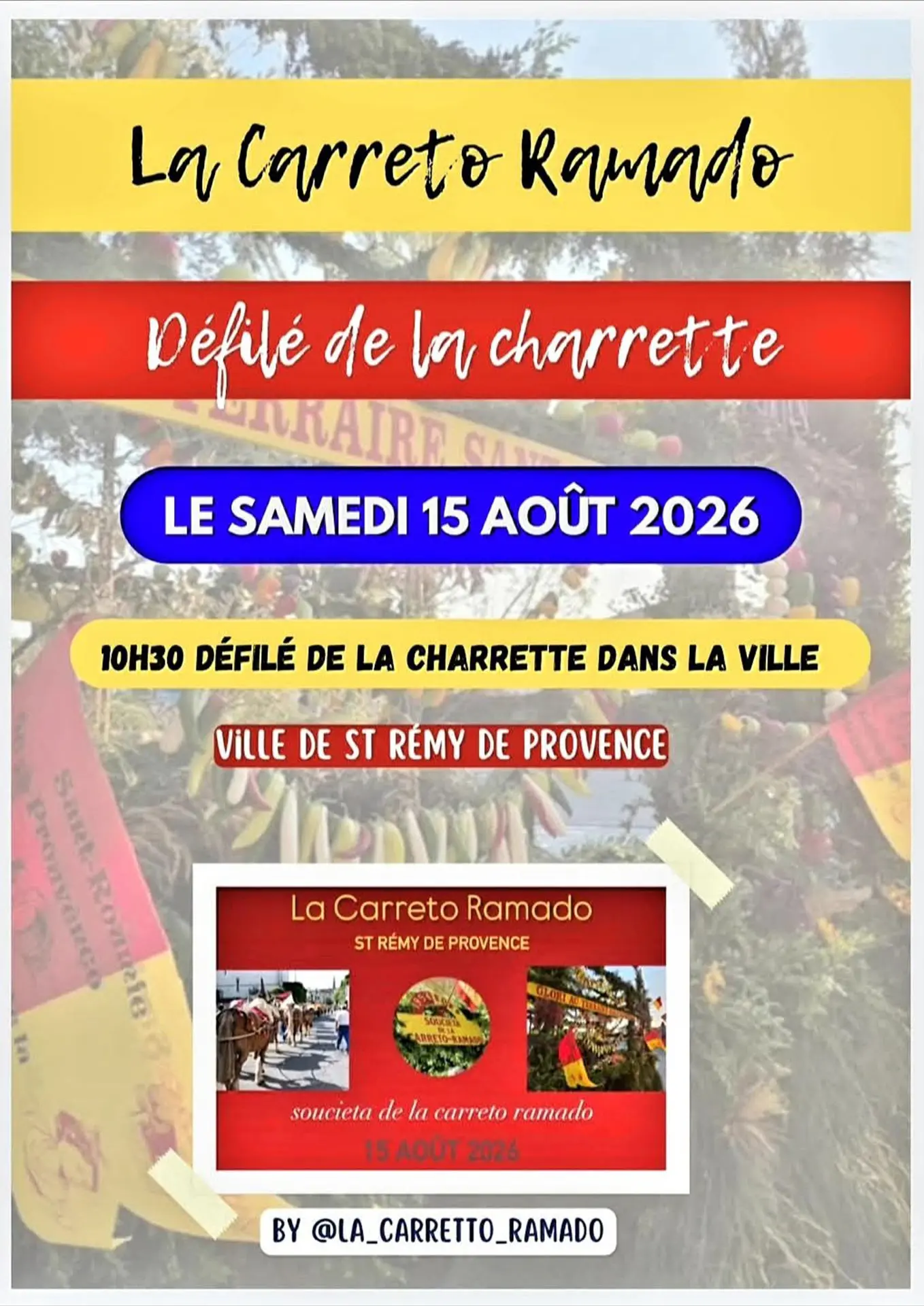 Affichage défilé de la charrette à la Feria de saint Rémy de Provence 2026