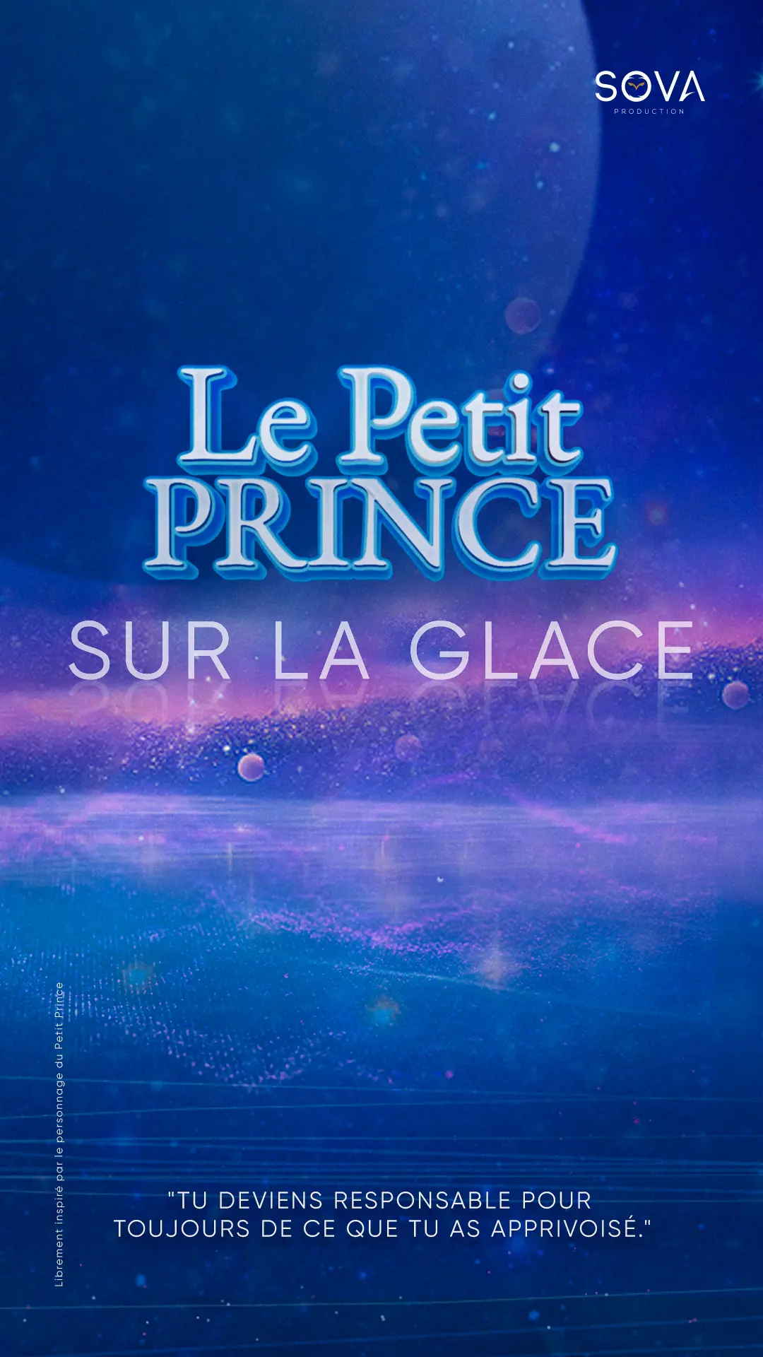 Affiche annonce du spectacle sur fond bleu étoilé