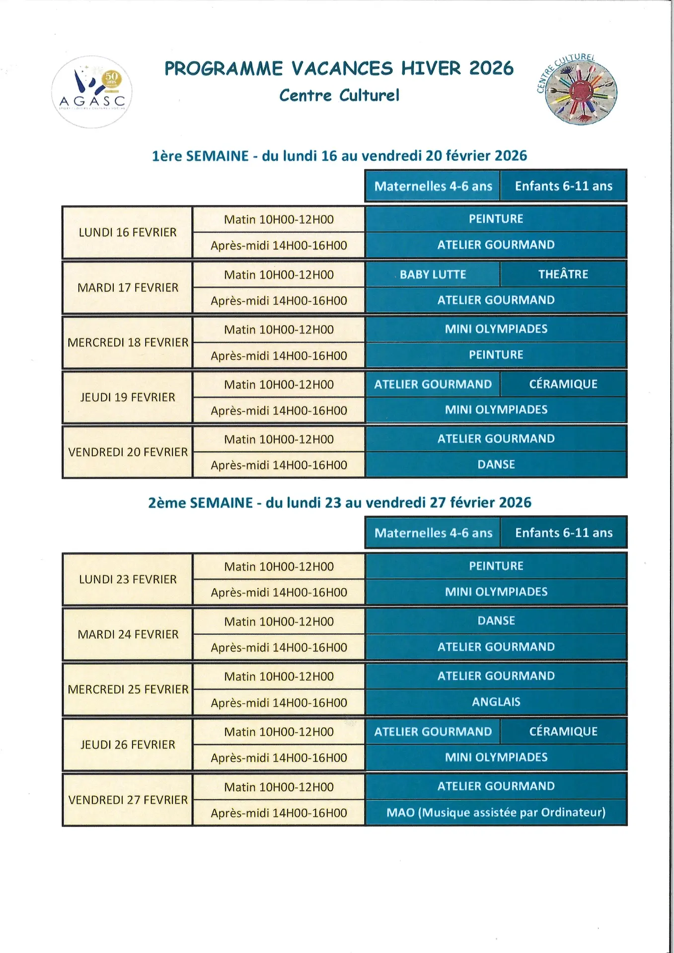 Programme vacances de février