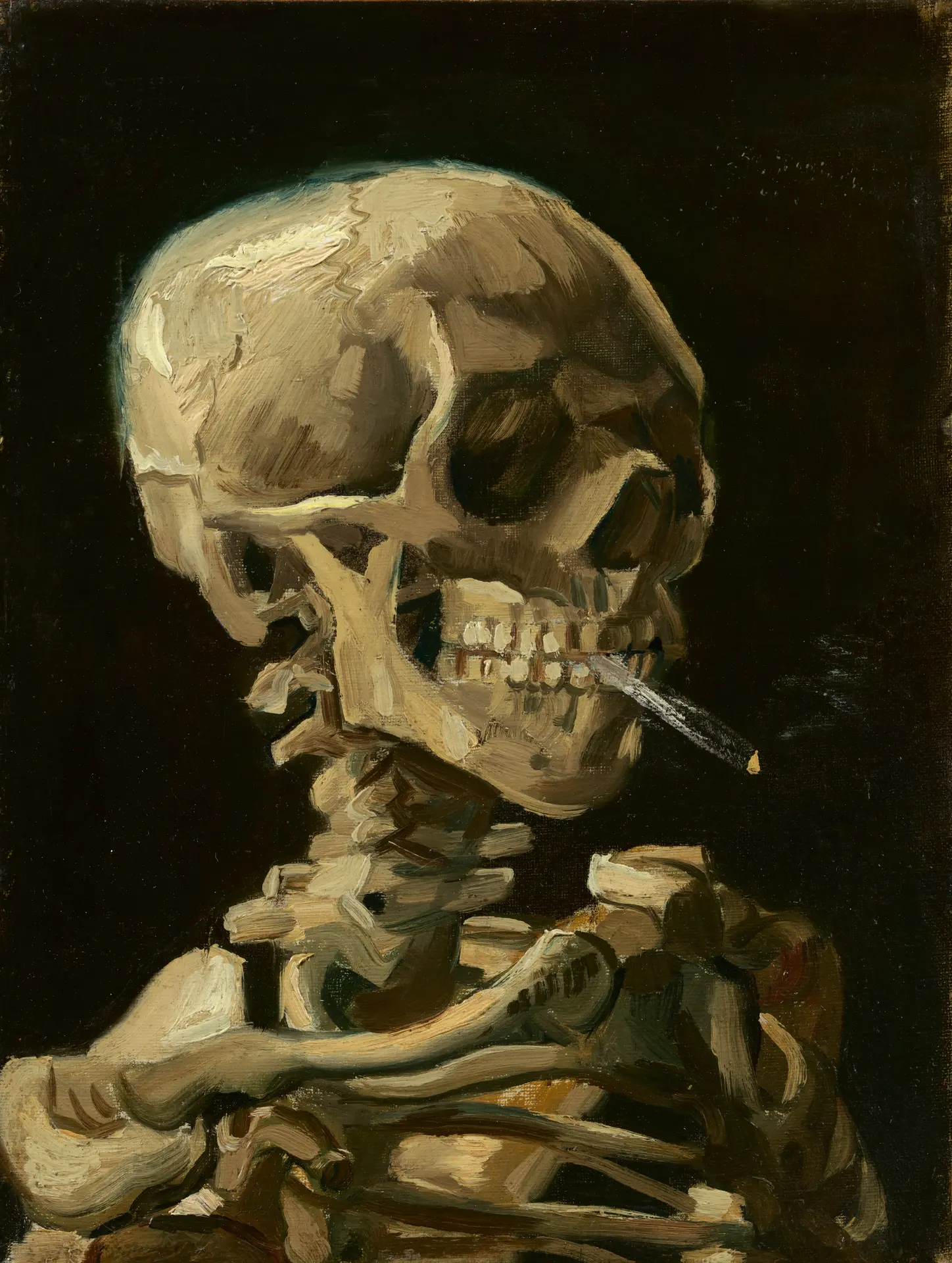 Vincent van Gogh Crâne de squelette fumant une cigarette, Anvers, janvier-février 1886 Huile sur toile, 32,3 × 24,8 cm Van Gogh Museum, Amsterdam